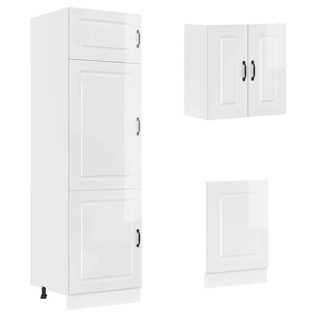 Set dulap de bucătărie 8 piese „Kalmar” alb lucios Lemn GartenMobel Dekor