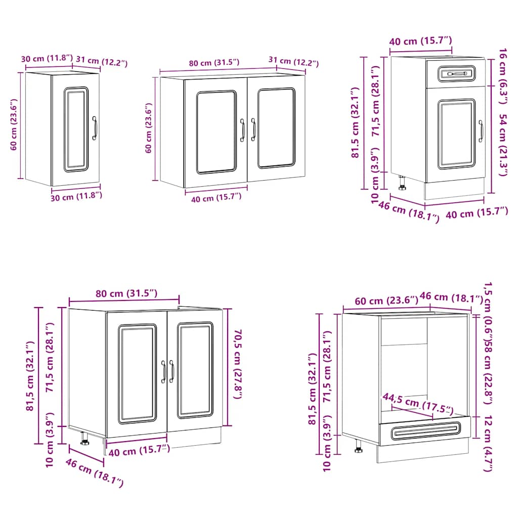 Set dulap de bucătărie 8 piese „Kalmar” alb lucios Lemn GartenMobel Dekor