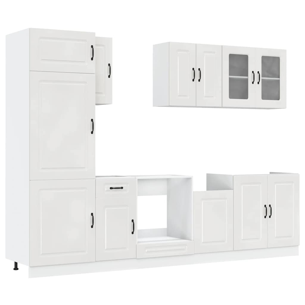 Set dulap de bucătărie 8 piese „Kalmar” alb lucios Lemn GartenMobel Dekor