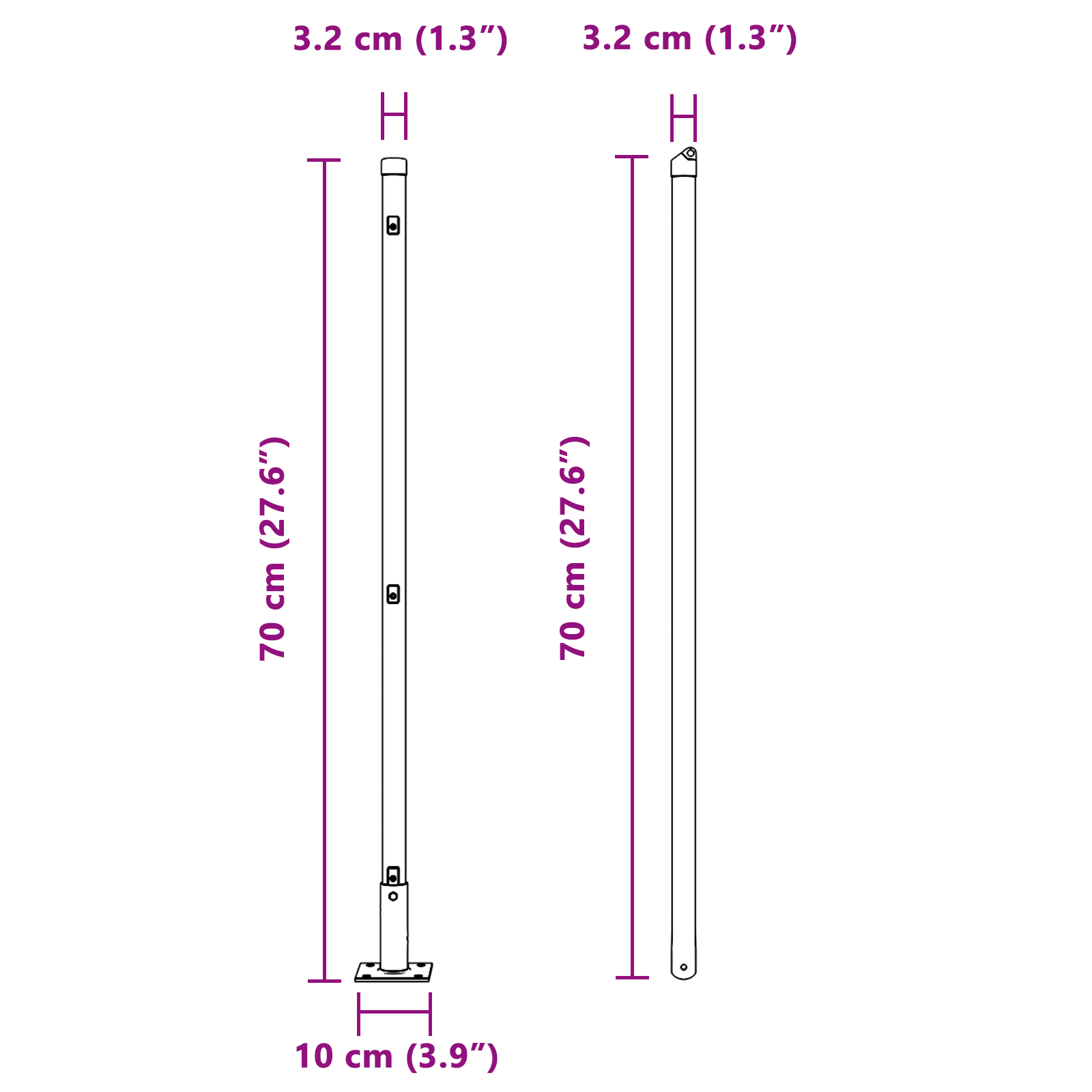 Posturi de gard cu plăci de bază 52 pcs Ø32mm 70cm Oțel galvanizat GartenMobel Dekor