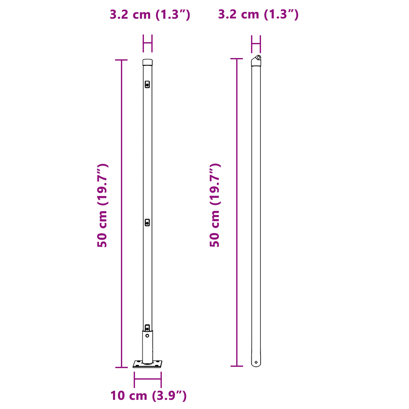 Stâlpi de gard cu plăci de bază 52 buc Ø32mm 50cm Oțel zincat GartenMobel Dekor