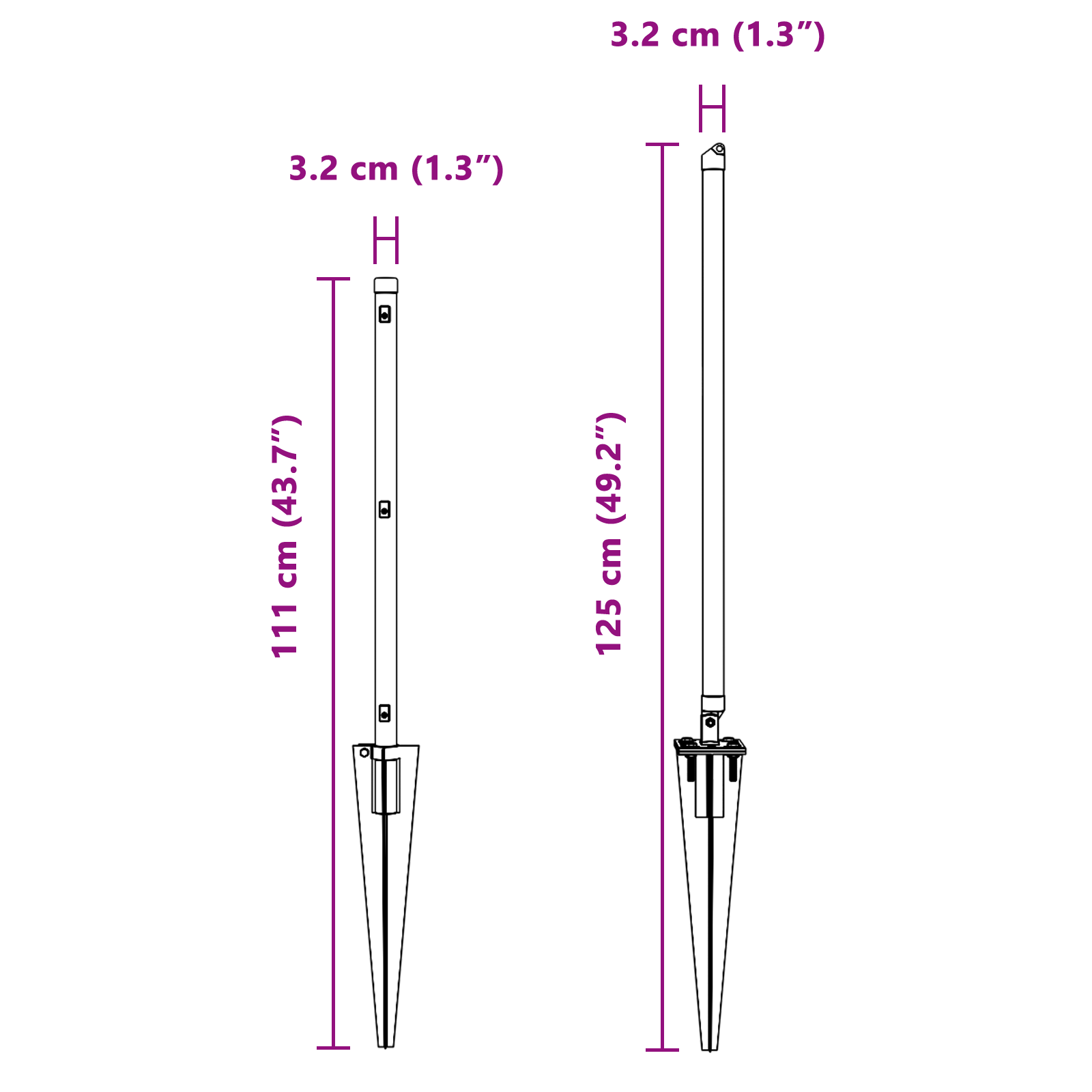 Stâlpi de gard cu vârf, 52 buc., Ø32 mm, 80 cm. oțel zincat GartenMobel Dekor