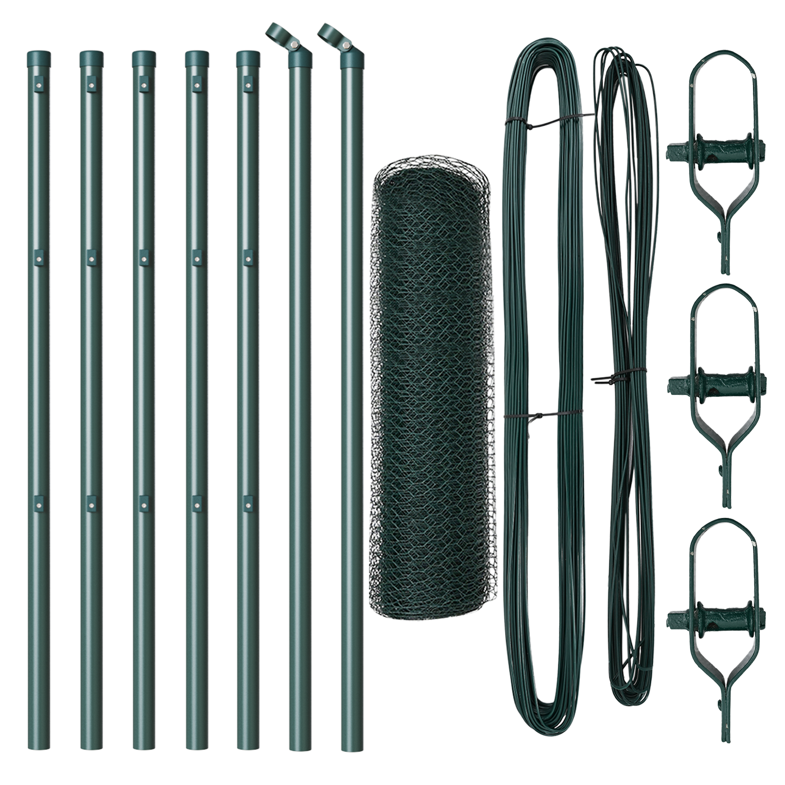 Gard Hexagonal  Verde 0.5x10 m Oțel, Stâlpi pentru Gard  7 buc Verde Ø32 mm 100 cm Oțel Galvanizat GartenMobel Dekor