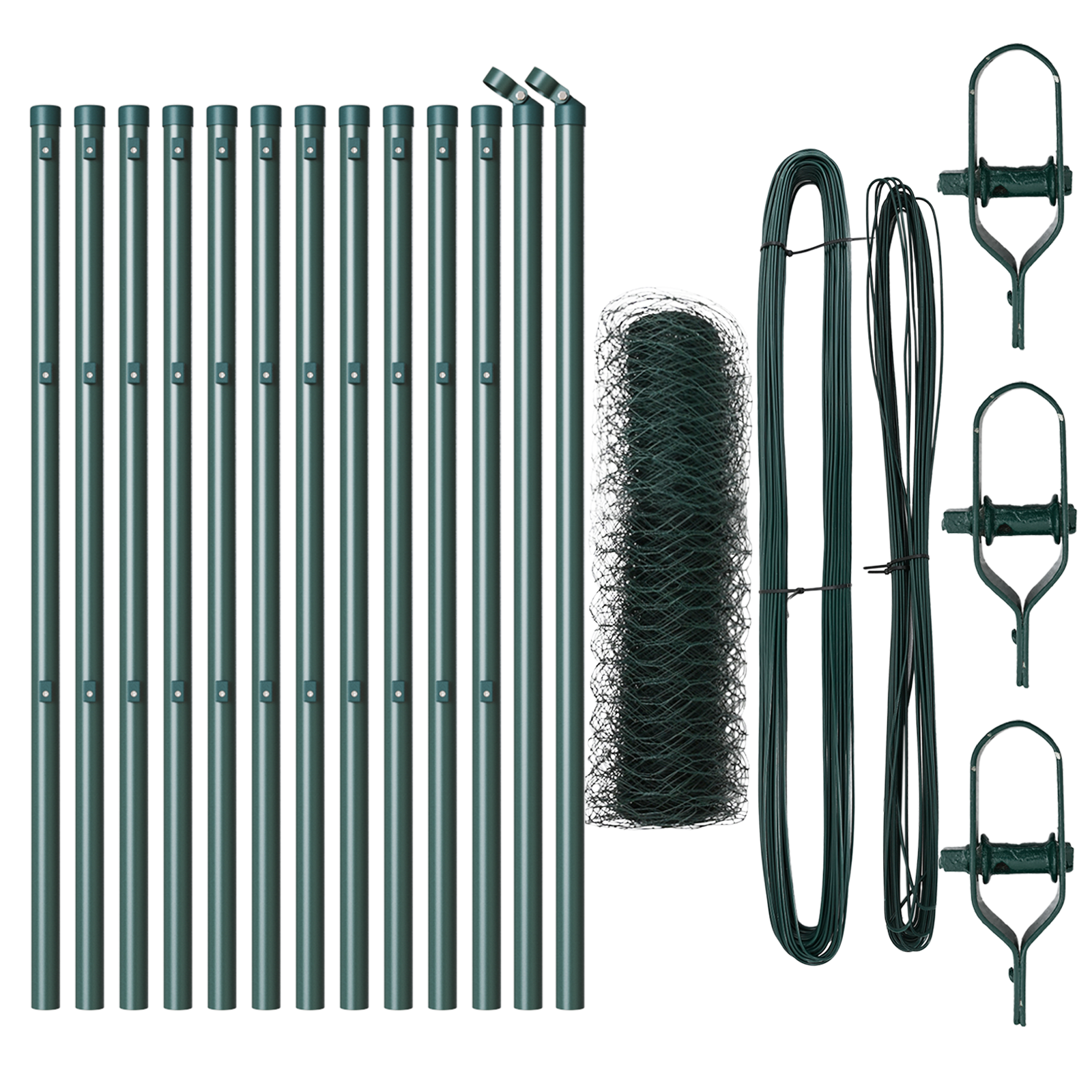 Gard Hexagonal Verde 0.4x25 m Oțel, Stâlpi pentru Gard 13 buc Verde Ø32 mm 80 cm Oțel Zincat GartenMobel Dekor