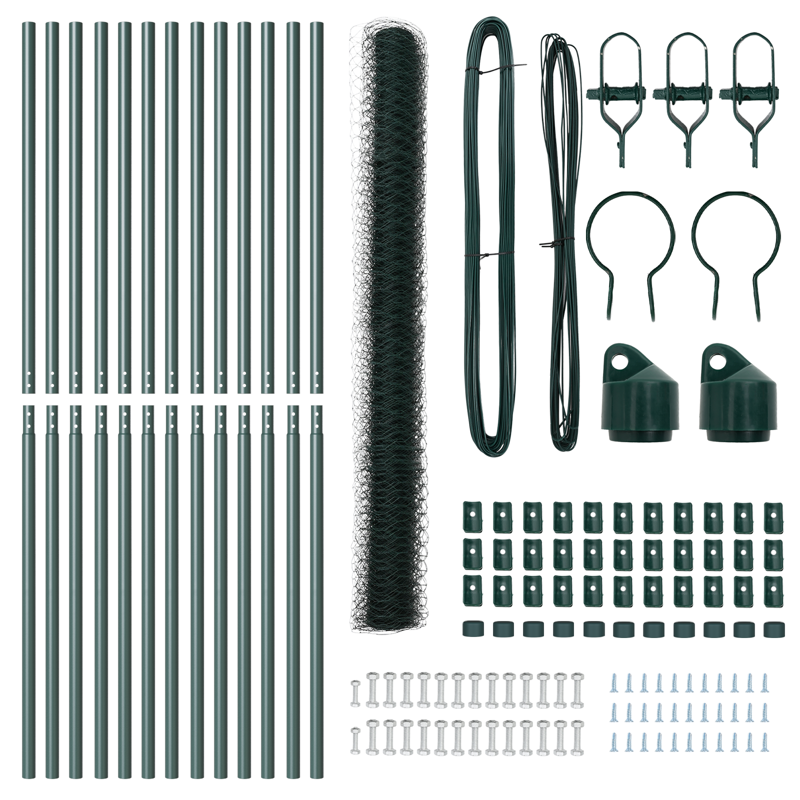 Gard Hexagonal Verde 1.6x25 m Oțel, Posturi pentru gard 13 buc Verde Ø32 mm 210 cm Oțel Zincat GartenMobel Dekor