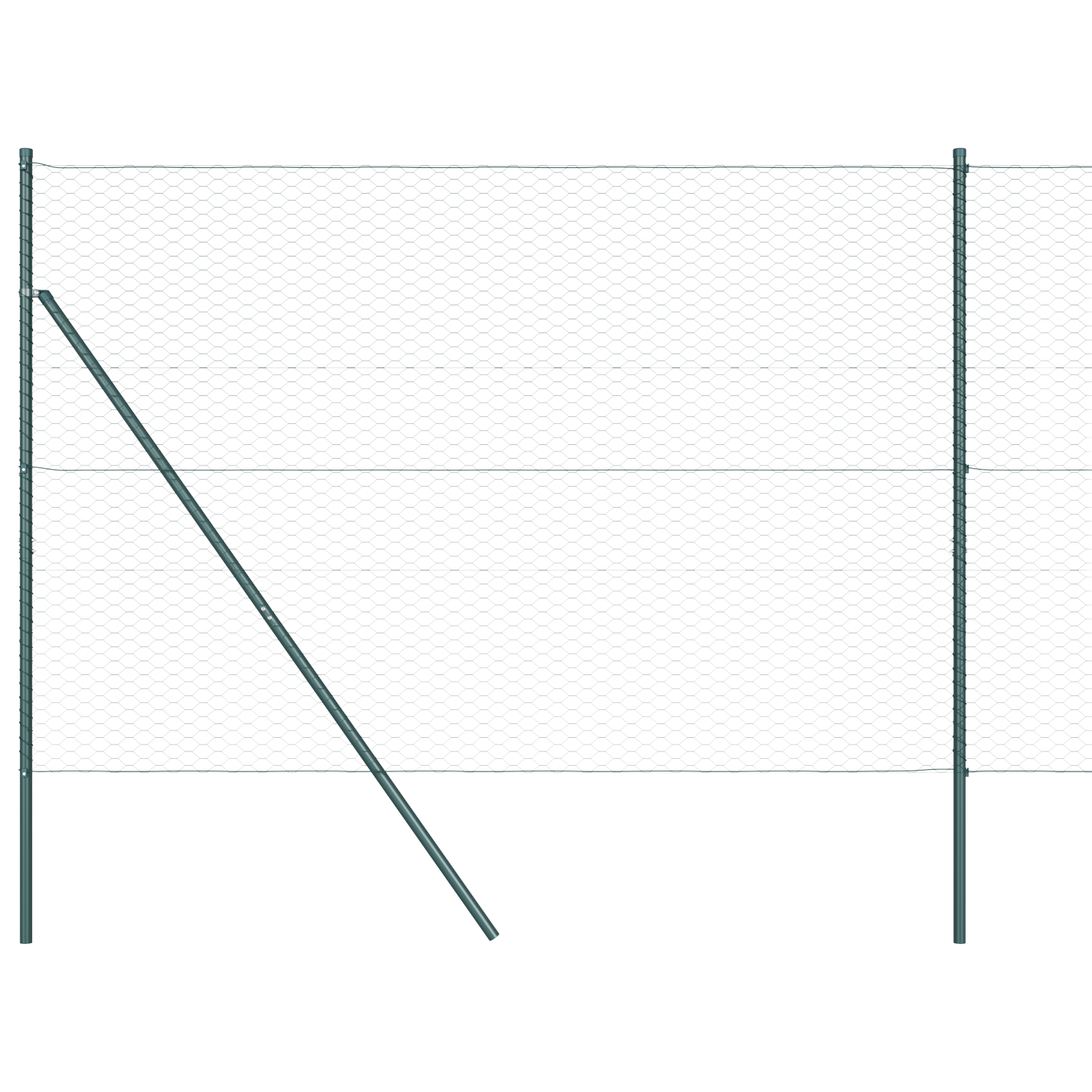 Gard Hexagonal Verde 1.6x25 m Oțel, Posturi pentru gard 13 buc Verde Ø32 mm 210 cm Oțel Zincat GartenMobel Dekor