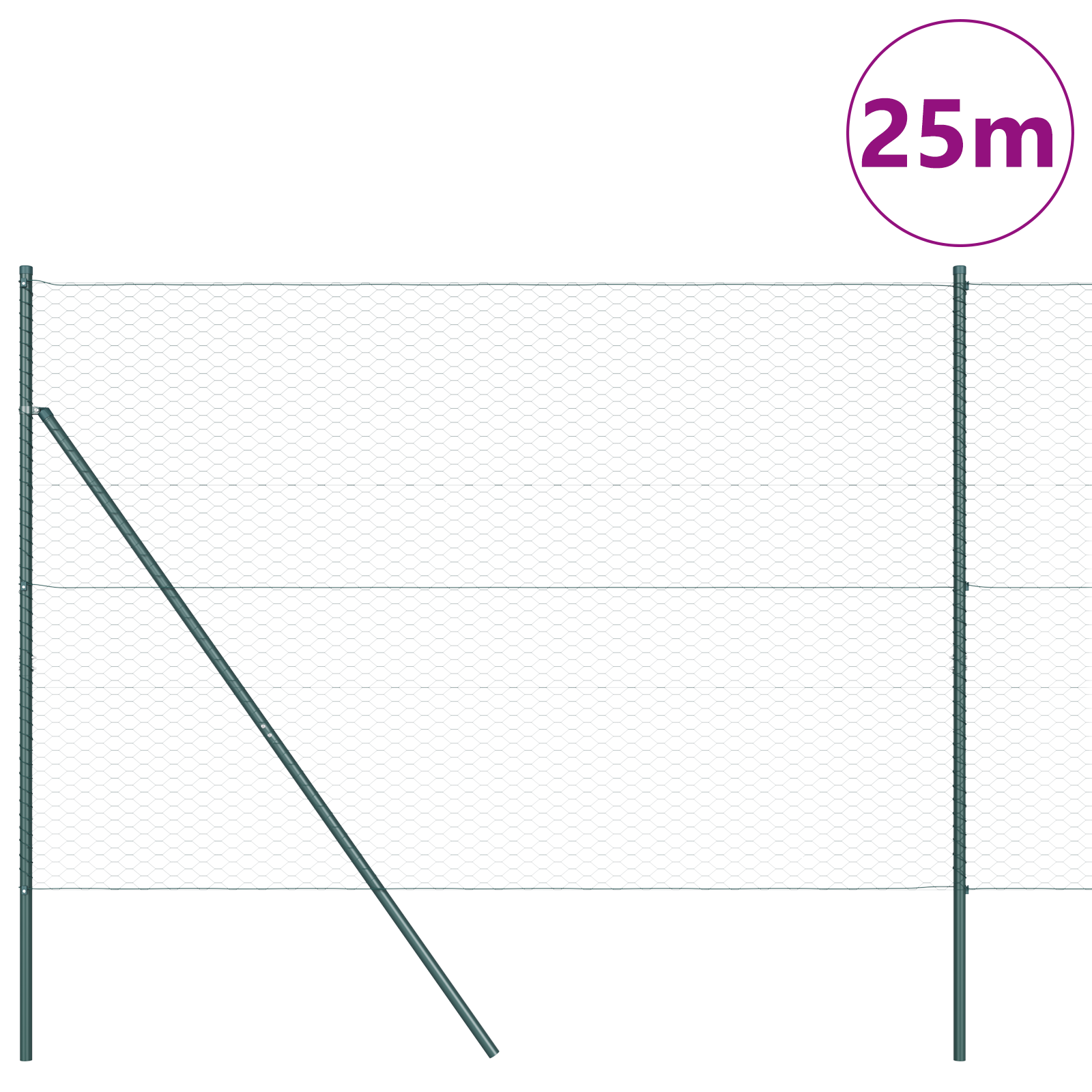 Gard Hexagonal Verde 1.6x25 m Oțel, Posturi pentru gard 13 buc Verde Ø32 mm 210 cm Oțel Zincat GartenMobel Dekor