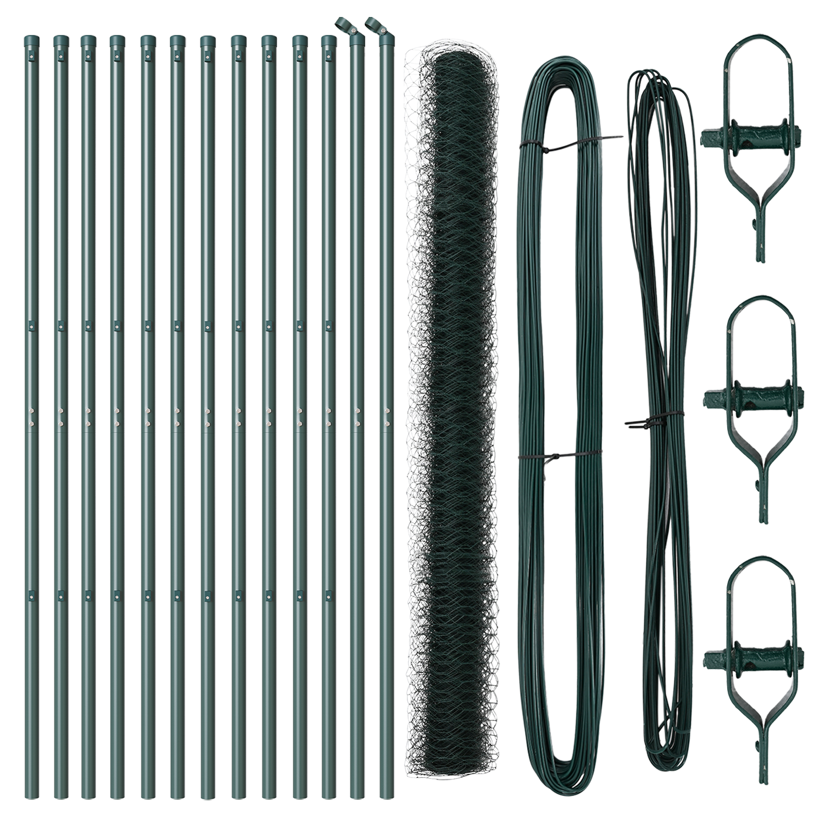 Gard Hexagonal  Verde 1.6x25 m Oțel, Stâlpi de Gard  13 pcs Verde Ø32 mm 210 cm Oțel Zincat GartenMobel Dekor