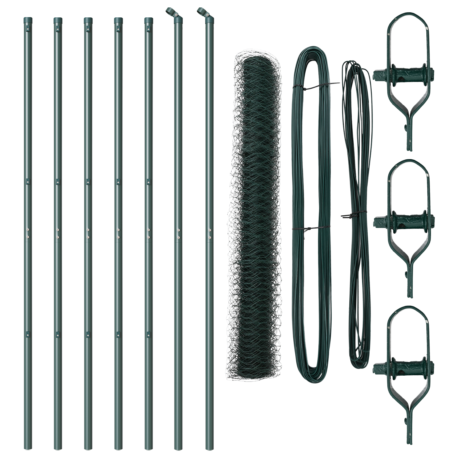 Gard Hexagonal  Verde 1x10 m Oțel, Stâlpi Gard  7 buc Verde Ø32 mm 150 cm Oțel Galvanizat GartenMobel Dekor