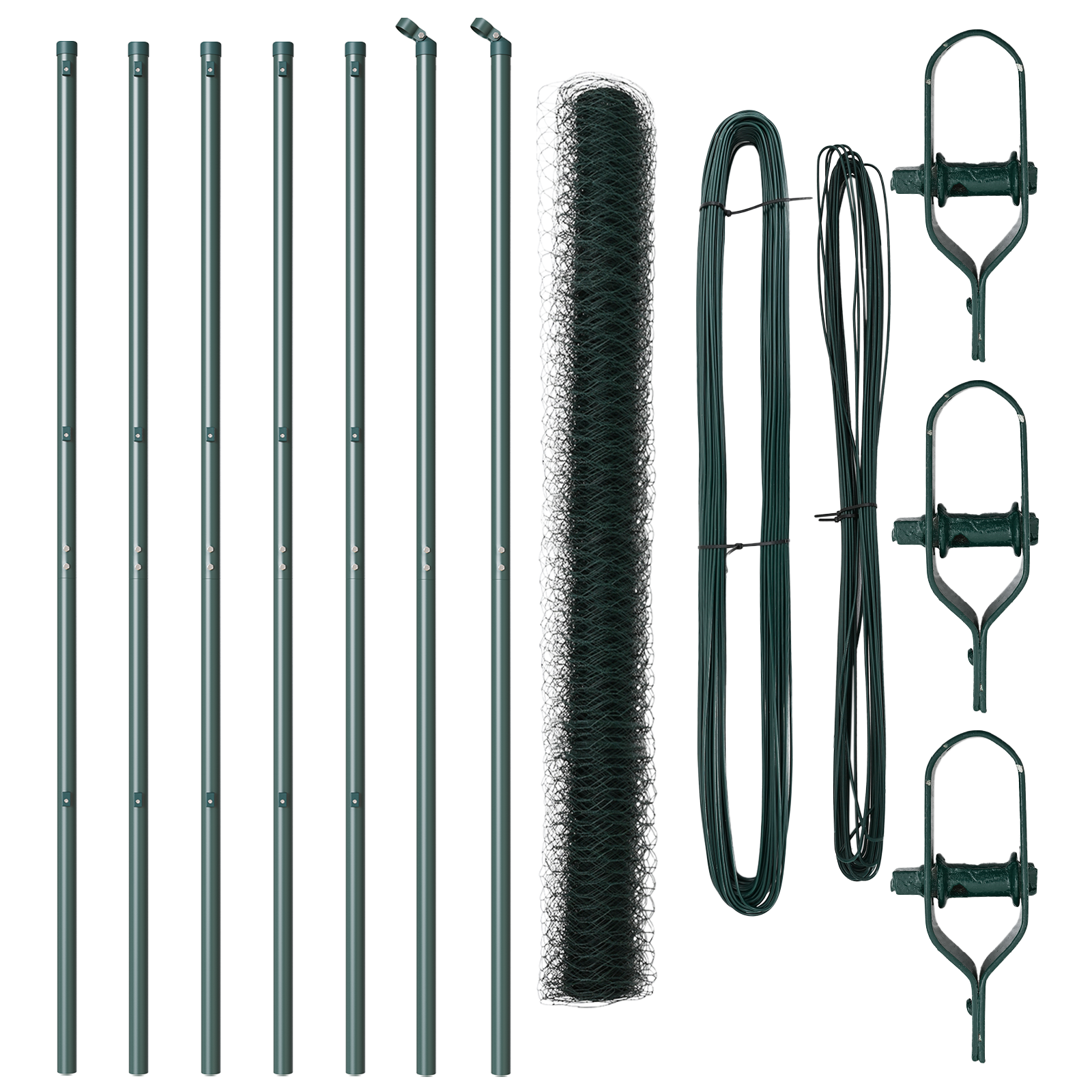 Împrejmuire hexagonală  verde 1,6x10 m oțel, Stâlpi de împrejmuire  7 pcs verde Ø32 mm 210 cm oțel galvanizat GartenMobel Dekor