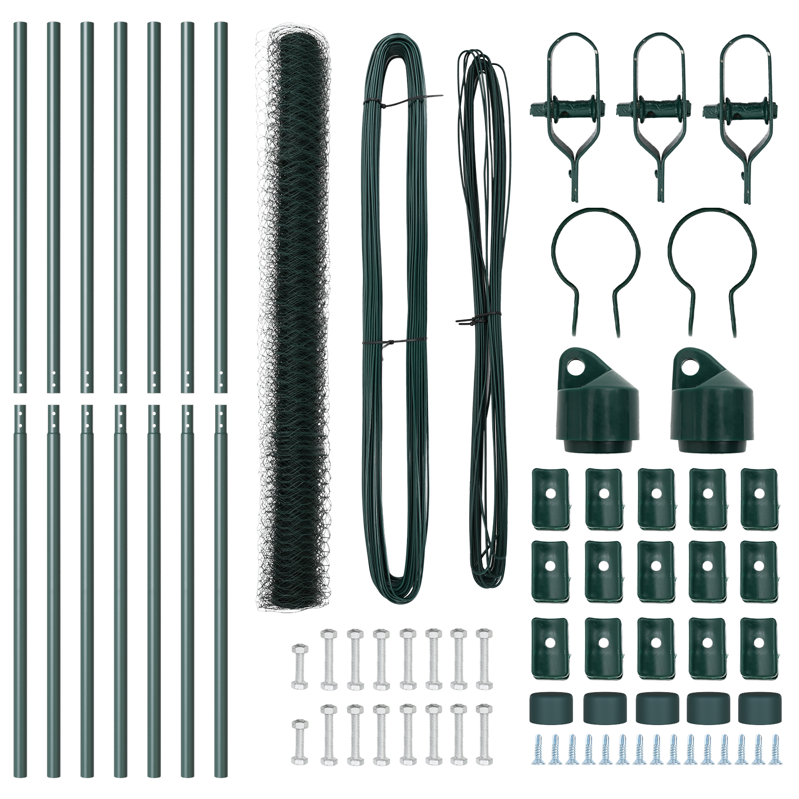 Împrejmuire hexagonală  verde 1,6x10 m oțel, Stâlpi de împrejmuire  7 pcs verde Ø32 mm 210 cm oțel galvanizat GartenMobel Dekor