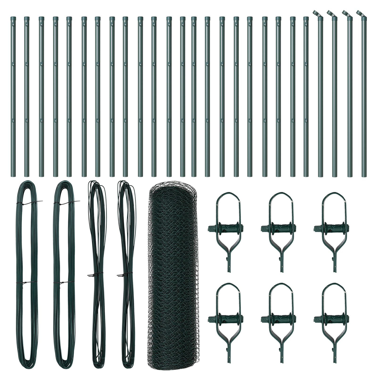 Gard Hexagonal  Verde 0.5x50 m Oțel, Stâlpi de Gard  13 buc Verde Ø32 mm 100 cm Oțel galvanizat GartenMobel Dekor