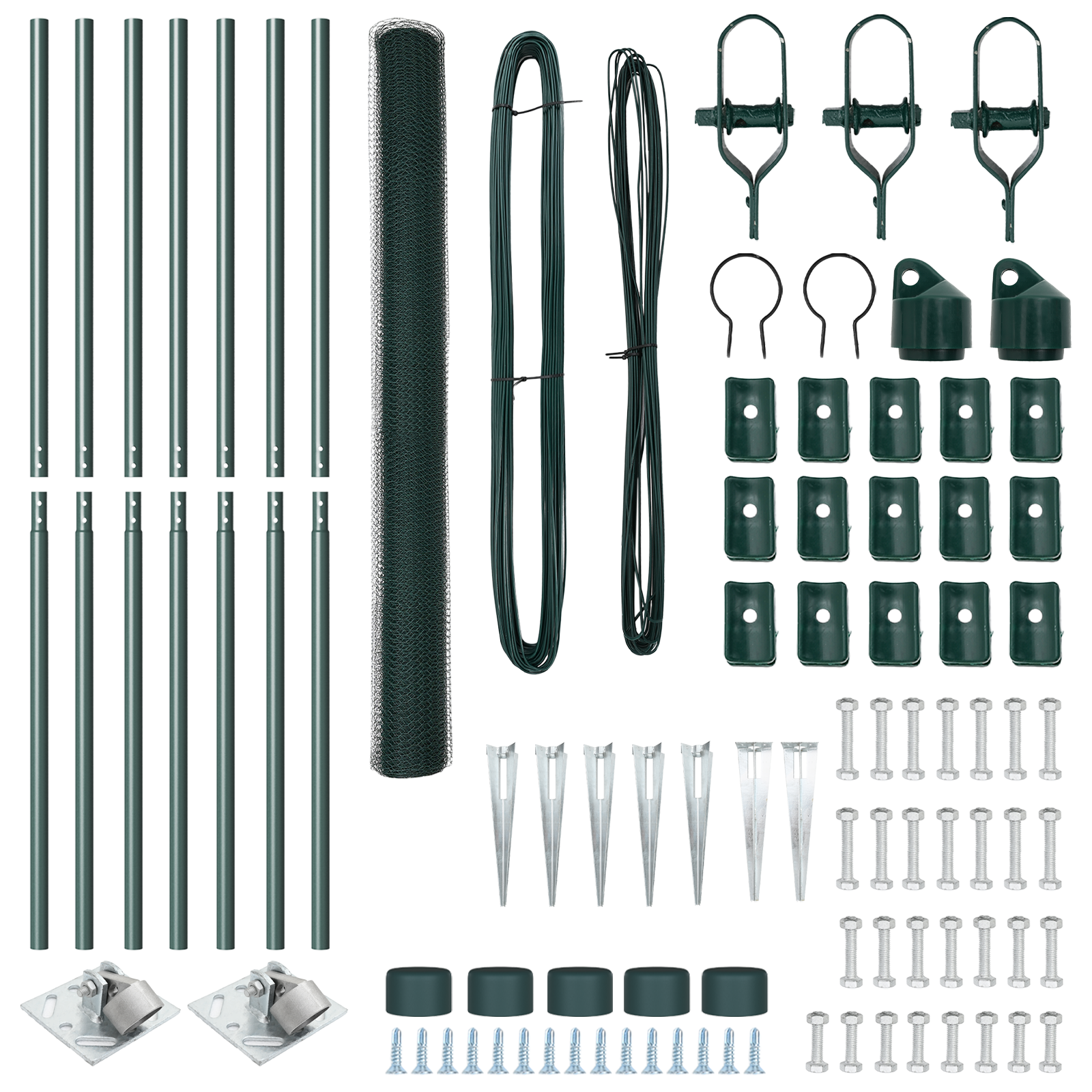 Hexagon Fence Verde 1,5x10 m Oțel, Stâlpi de împrejmuire  cu spike 7 buc Ø32 mm 170 cm Oțel galvanizat GartenMobel Dekor