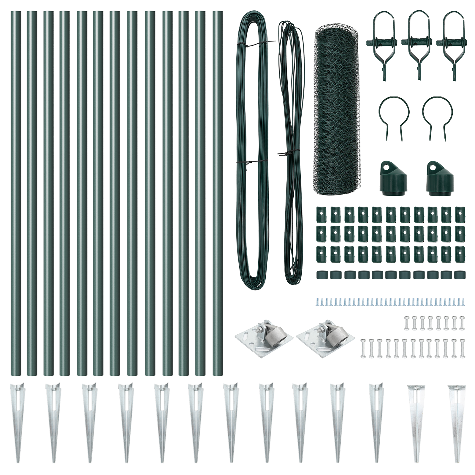 Gard Hexagonal  Verde 0.4x25 m Oțel, Stâlpi de Gard  cu Spike 13 buc Ø32 mm 60 cm Oțel Galvanizat GartenMobel Dekor