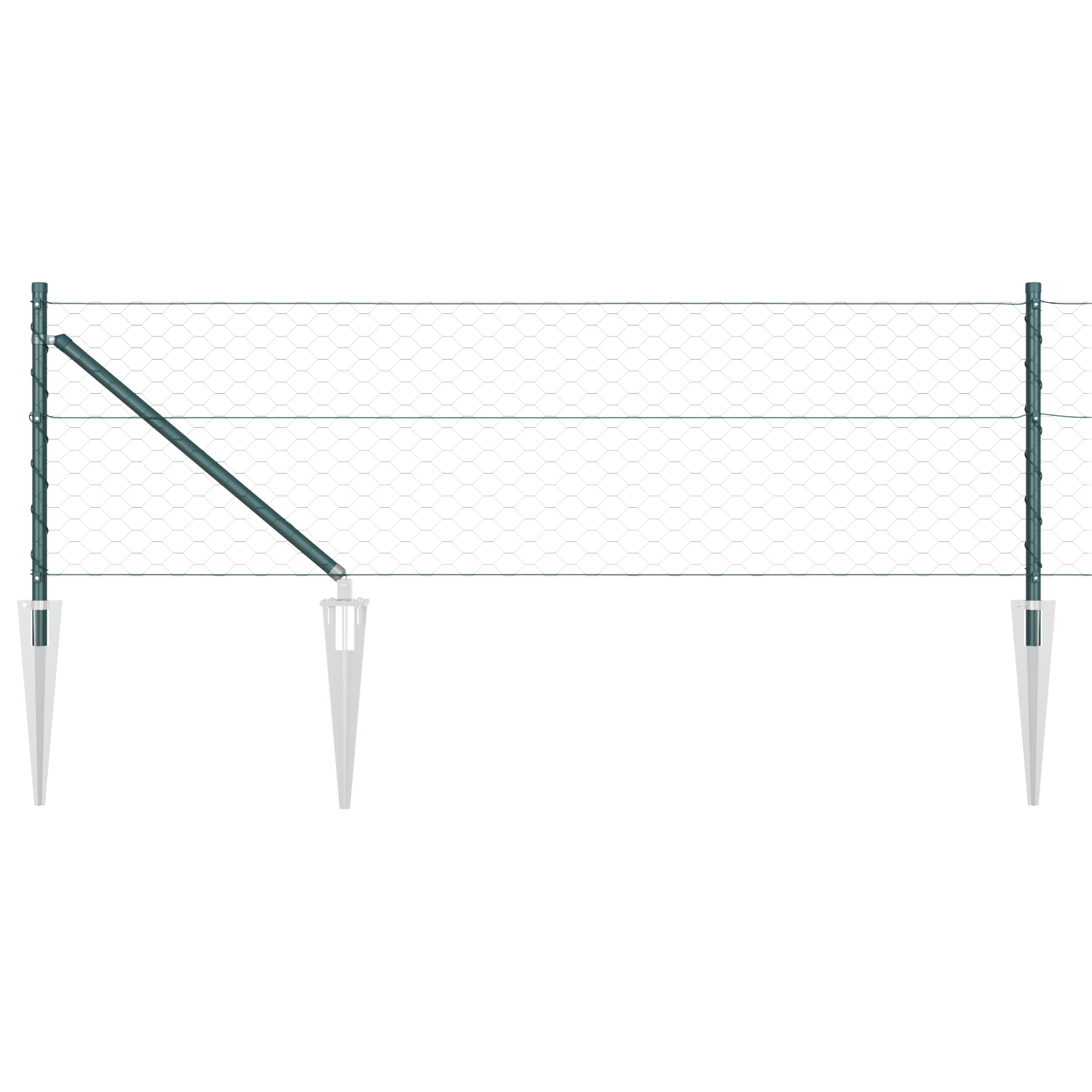 Gard hexagonal Verde 0.6x25 m Oțel, Stâlpi de gard cu ancoră în vârf 13 buc Ø32 mm 80 cm Oțel galvanizat GartenMobel Dekor