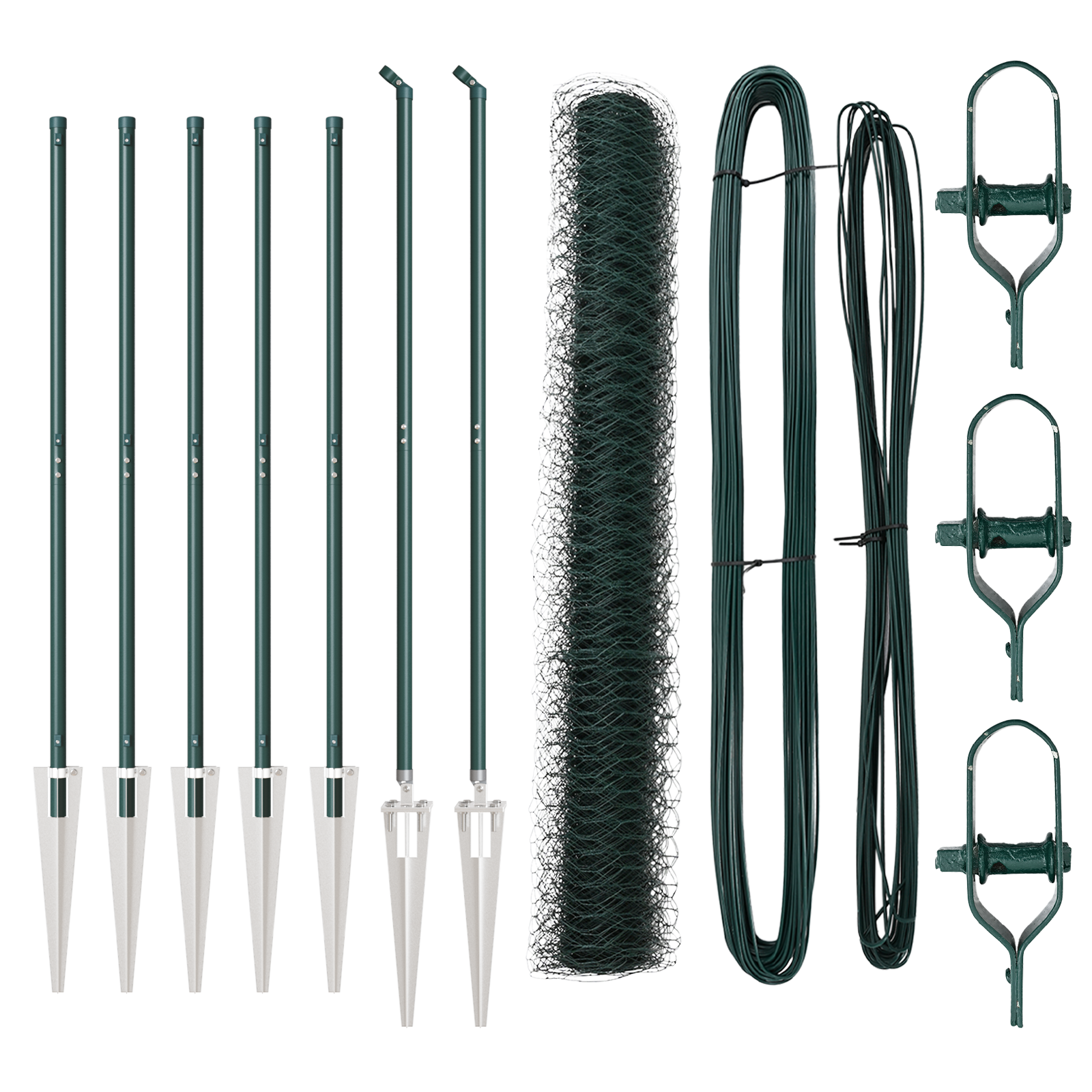 Gard hexagonal  Verde 1.4x10 m Oțel, Stâlpi de gard  cu vârf 7 buc Ø32 mm 160 cm Oțel galvanizat GartenMobel Dekor