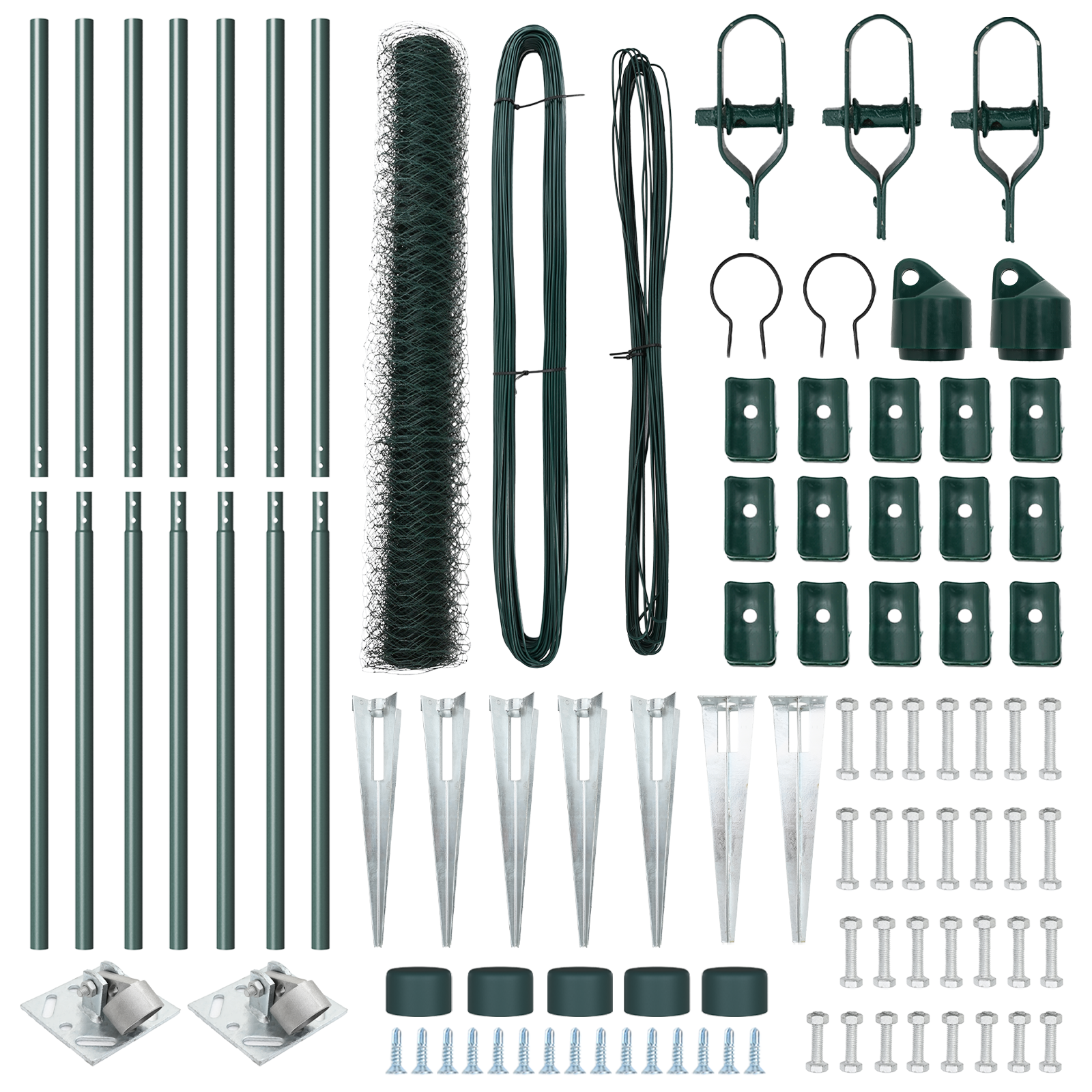 Gard hexagonal  Verde 1.4x10 m Oțel, Stâlpi de gard  cu vârf 7 buc Ø32 mm 160 cm Oțel galvanizat GartenMobel Dekor
