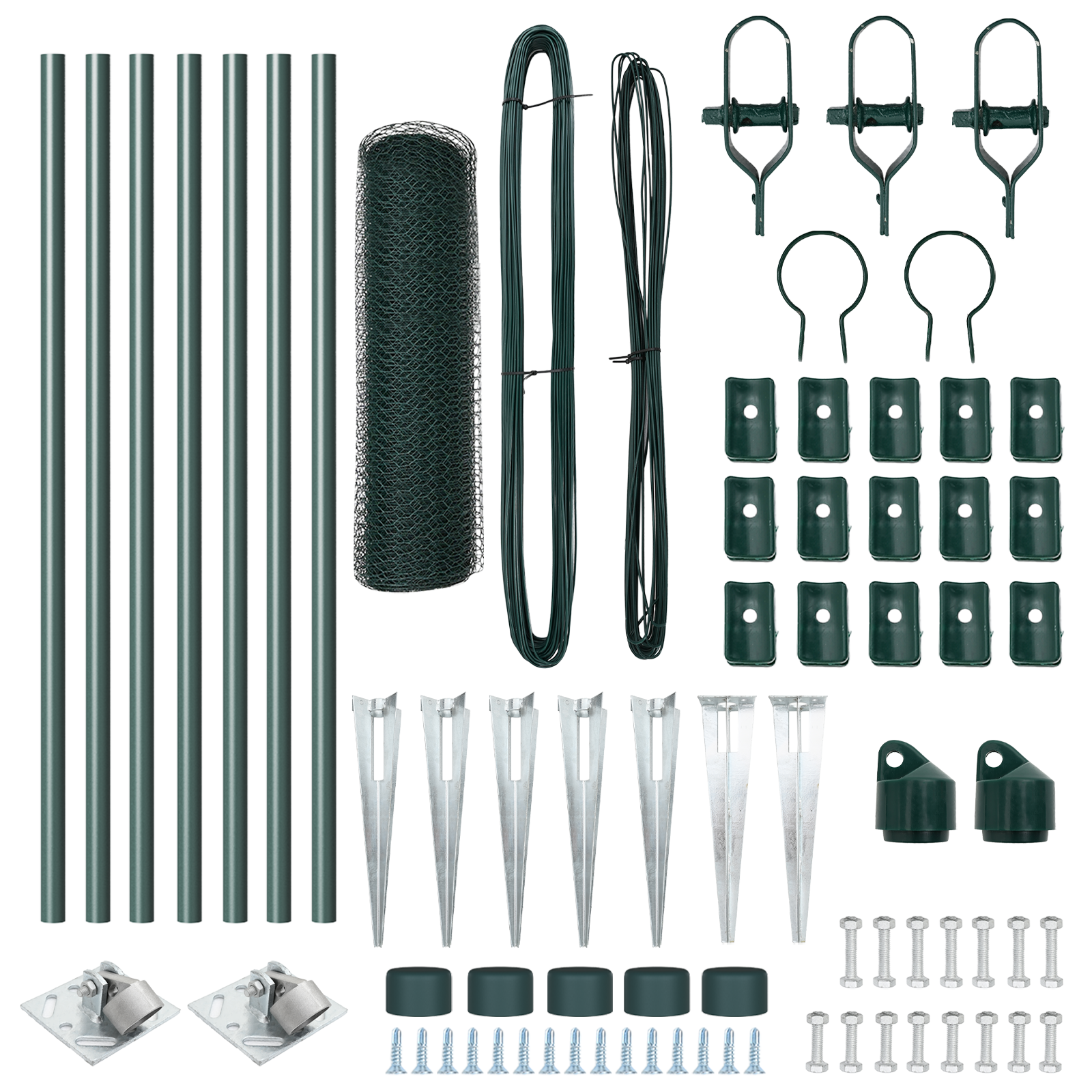 Împrejmuire hexagonală Verde 0.5x10 m Oțel, Stâlpi pentru împrejmuire cu vârf 7 pcs Ø32 mm 80 cm Oțel galvanizat GartenMobel Dekor