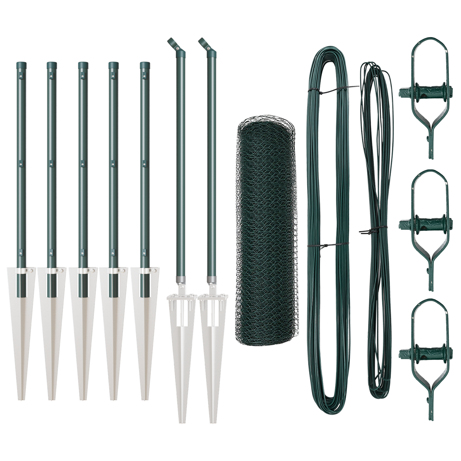 Împrejmuire hexagonală Verde 0.5x10 m Oțel, Stâlpi pentru împrejmuire cu vârf 7 pcs Ø32 mm 80 cm Oțel galvanizat GartenMobel Dekor