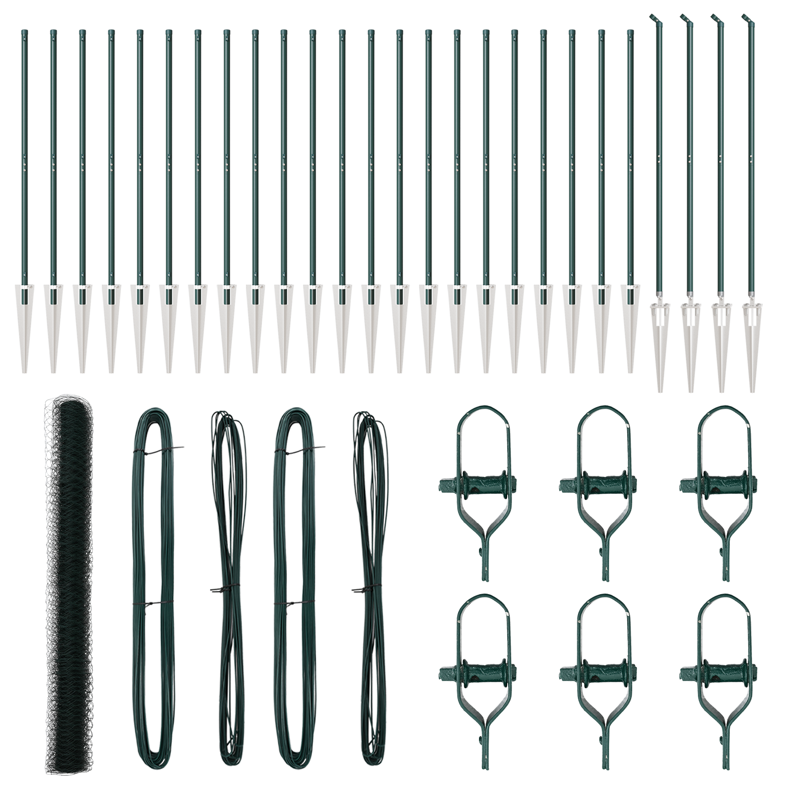 Fereastră Hexagonală  Verde 1.6x50 m Oțel, Stâlpi de Fereastră  cu Vârf 13 buc Ø32 mm 180 cm Oțel Galvanizat GartenMobel Dekor