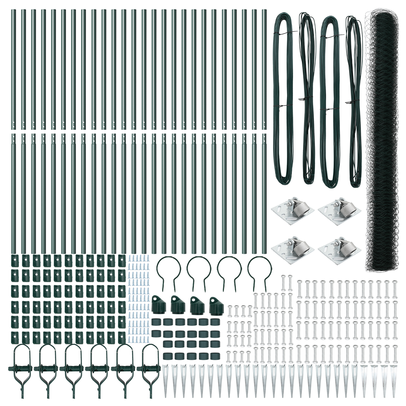 Fereastră Hexagonală  Verde 1.6x50 m Oțel, Stâlpi de Fereastră  cu Vârf 13 buc Ø32 mm 180 cm Oțel Galvanizat GartenMobel Dekor