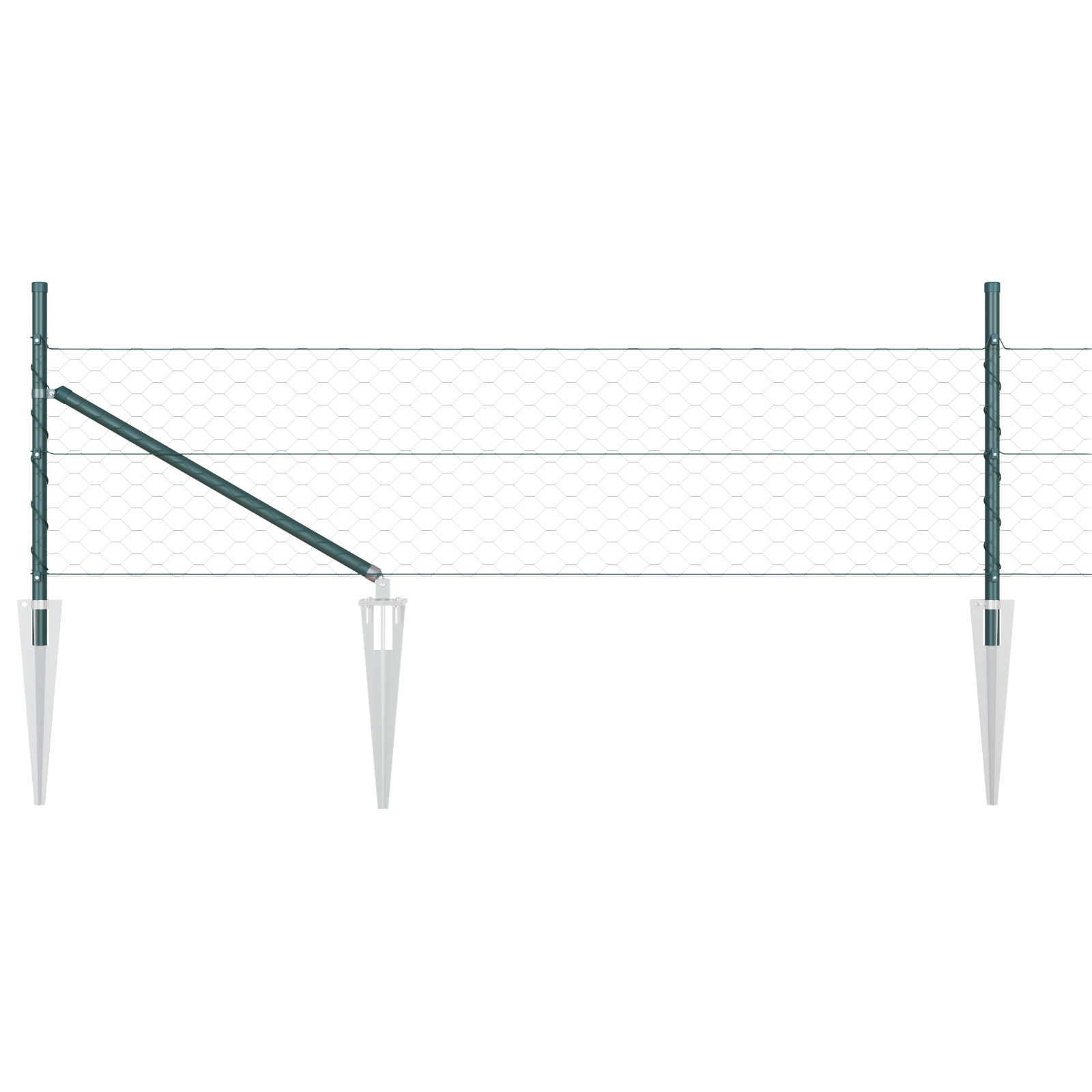 Gard Hexagonal  Verde 0.5x50 m Oțel, Stâlpi pentru Gard  cu Spike 13 buc Ø32 mm 80 cm Oțel Galvanizat GartenMobel Dekor