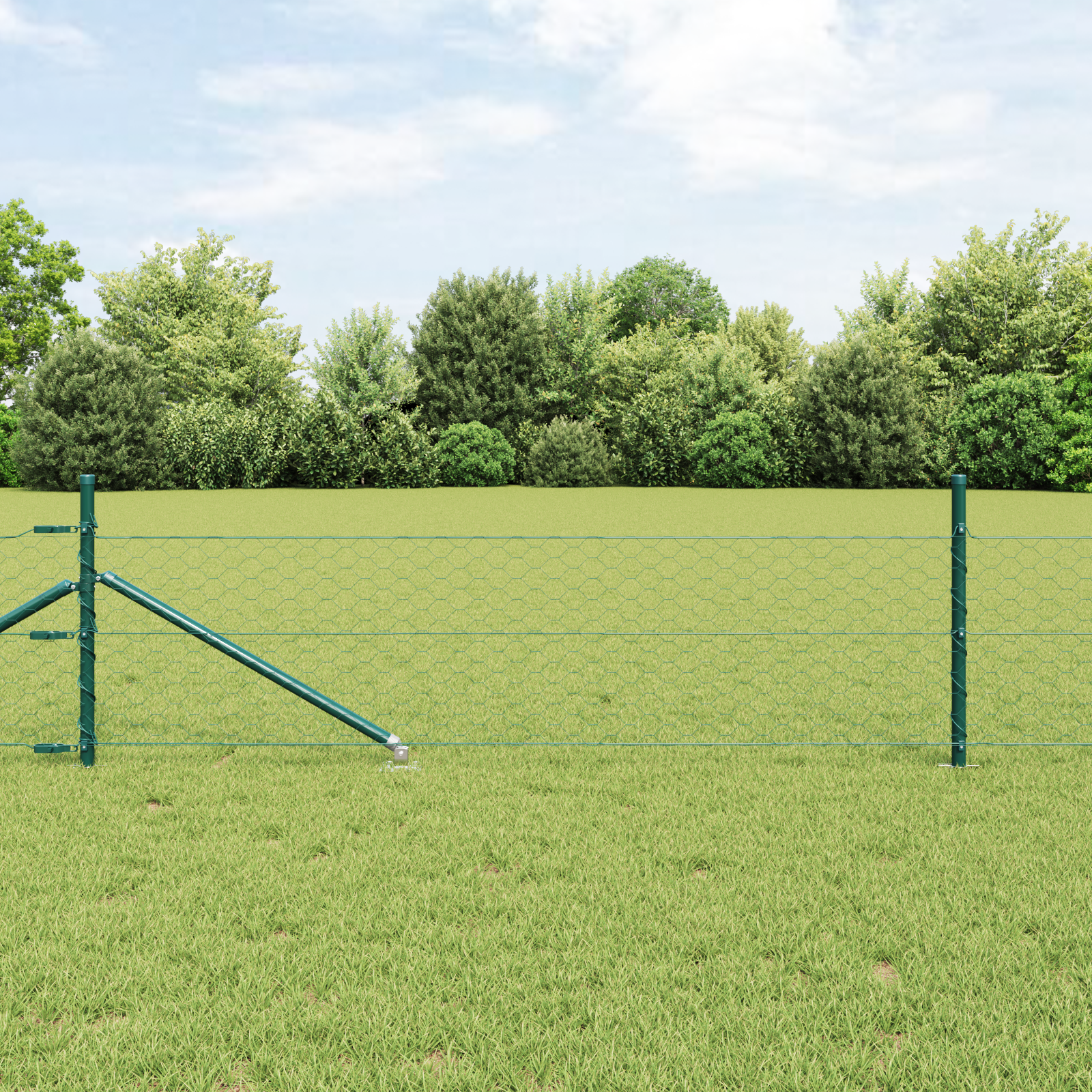 Gard Hexagonal  Verde 0.5x50 m Oțel, Stâlpi pentru Gard  cu Spike 13 buc Ø32 mm 80 cm Oțel Galvanizat GartenMobel Dekor