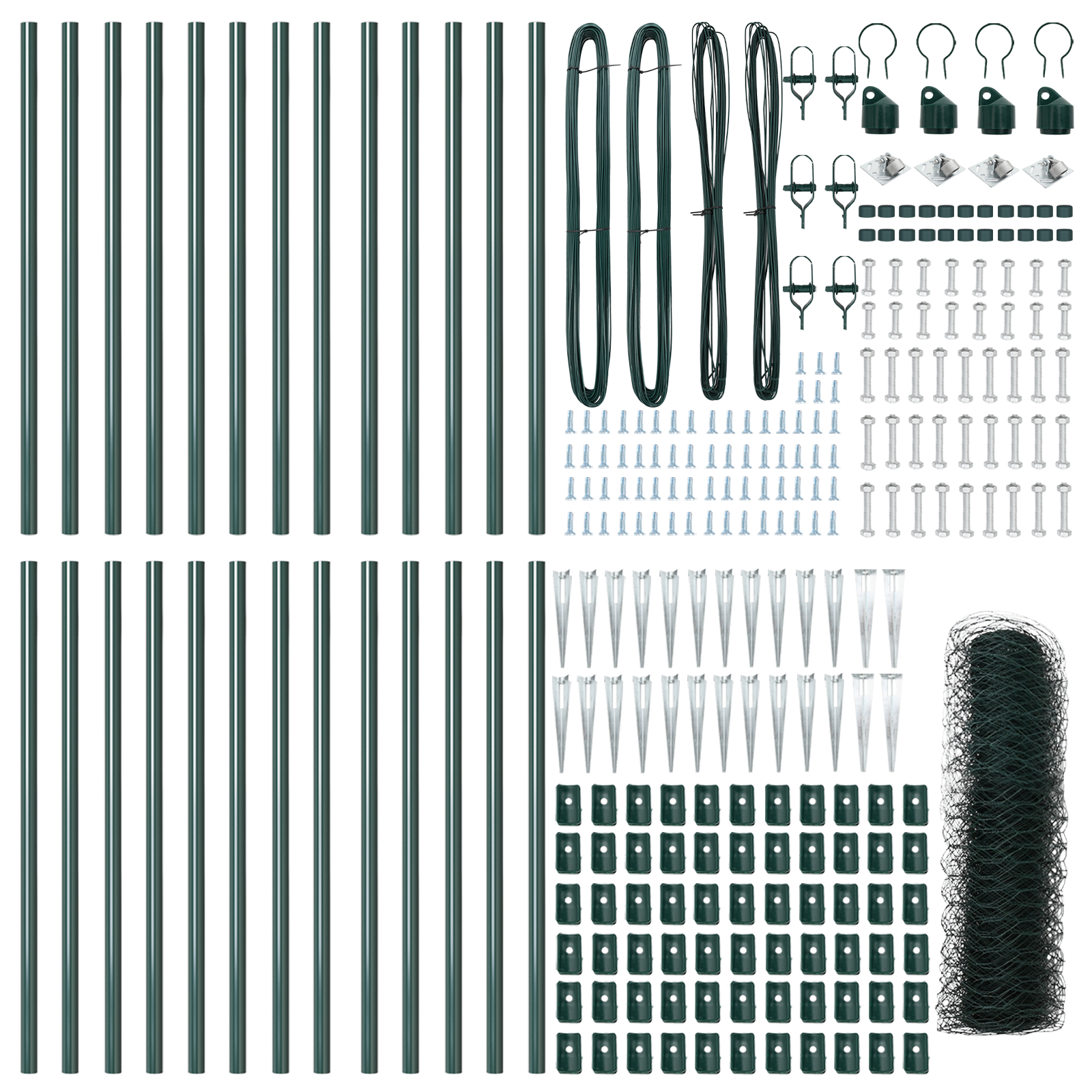 Gard hexagonal Verde 0,4x50 m Oțel, Stâlpi de gard cu vârf 13 buc Ø32 mm 60 cm Oțel galvanizat GartenMobel Dekor