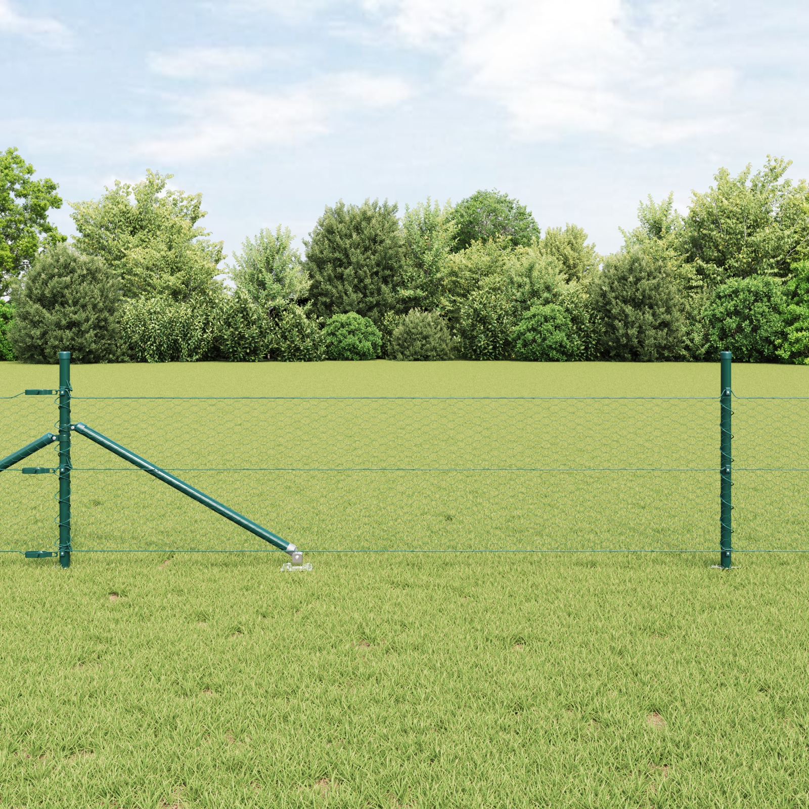 Poartă Hexagonală  Verde 0.4x100 m Oțel, Stâlpi pentru Poartă  cu Apucator 13 buc Ø32 mm 60 cm Oțel Galvanizat GartenMobel Dekor