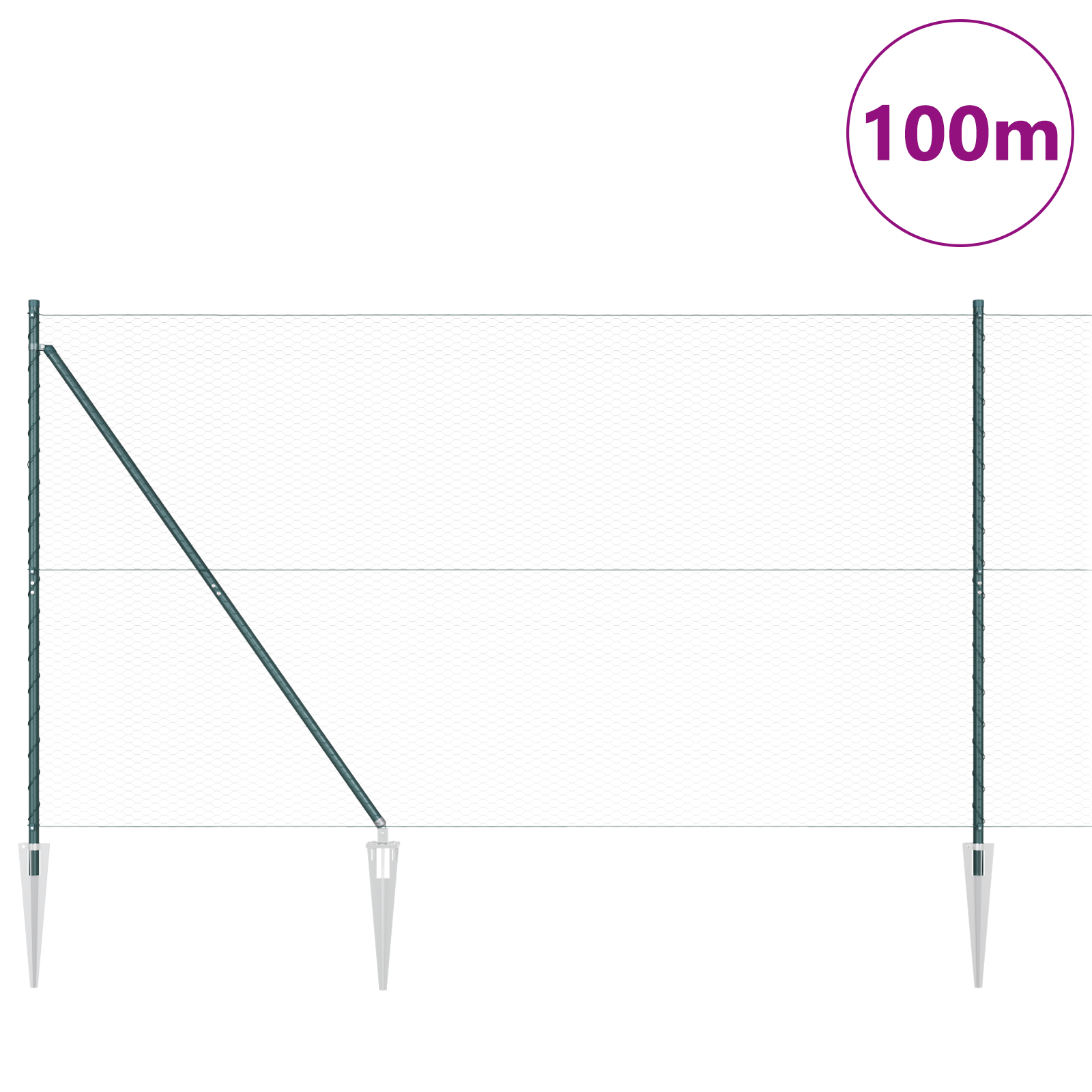Gard Hexagonal Verde 1.6x100 m Oțel, Stâlpi de Gard  cu Țapă 13 pcs Ø32 mm 180 cm Oțel Galvanizat GartenMobel Dekor