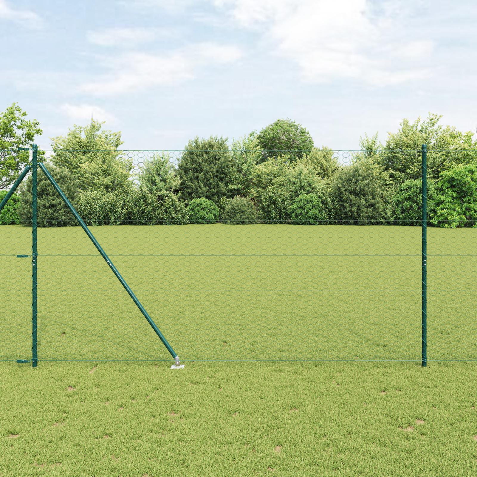 Gard Hexagonal  Verde 1.5x100 m Oțel, Stâlpi de Gard  cu Spike 13 buc Ø32 mm 170 cm Oțel Galvanizat GartenMobel Dekor
