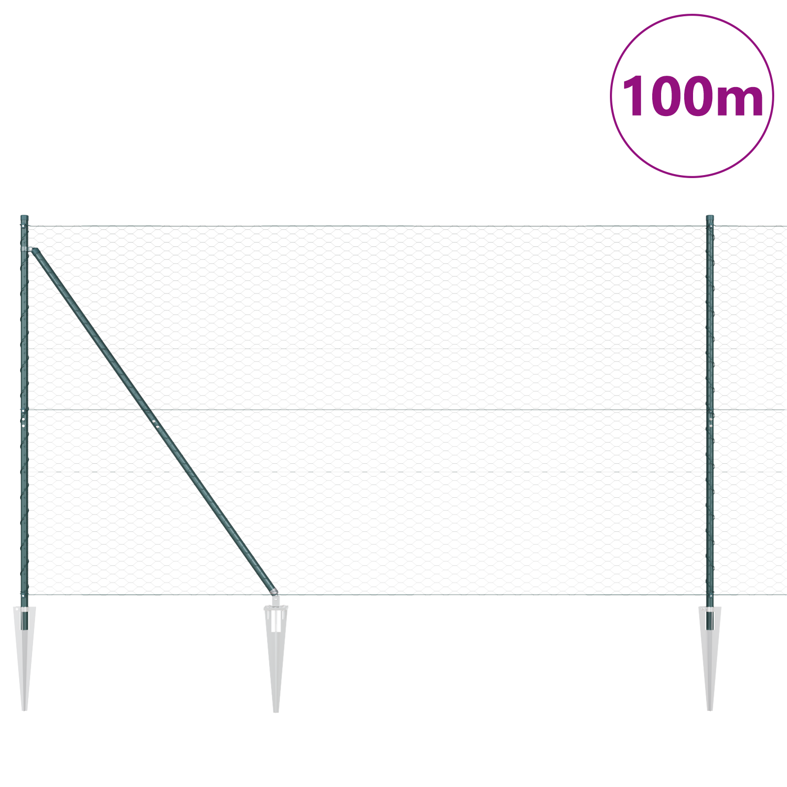 Gard Hexagonal  Verde 1.5x100 m Oțel, Stâlpi de Gard  cu Spike 13 buc Ø32 mm 170 cm Oțel Galvanizat GartenMobel Dekor