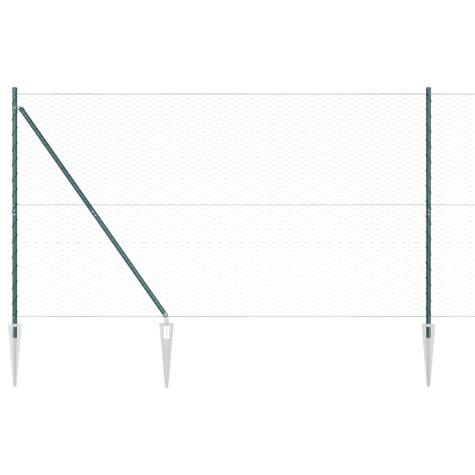 Gard Hexagonal  Verde 1.5x100 m Oțel, Stâlpi de Gard  cu Spike 13 buc Ø32 mm 170 cm Oțel Galvanizat GartenMobel Dekor