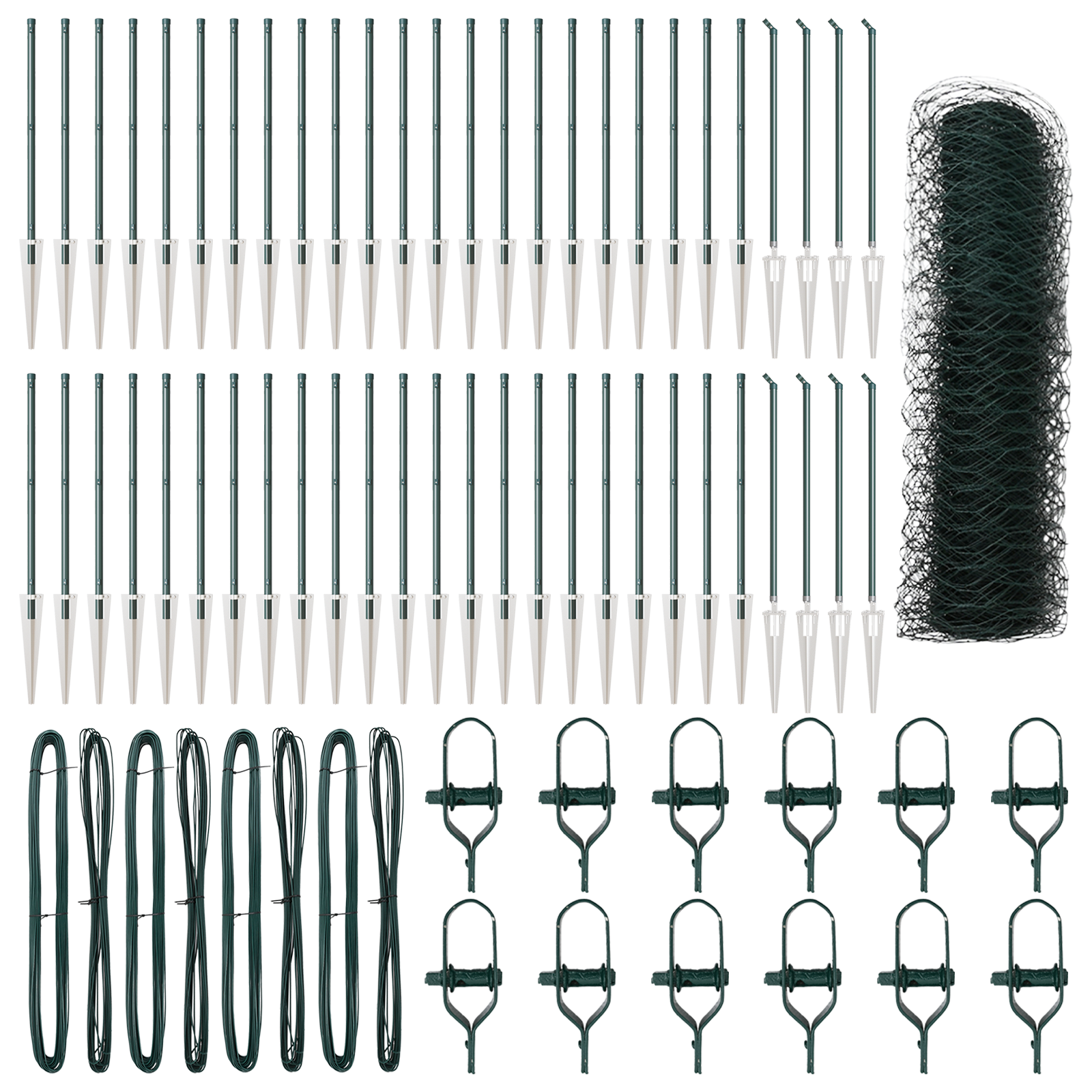 Gard hexagonal  Verde 1x100 m Oțel, Stâlpi pentru gard  cu vârf 13 buc Ø32 mm 120 cm Oțel galvanizat GartenMobel Dekor