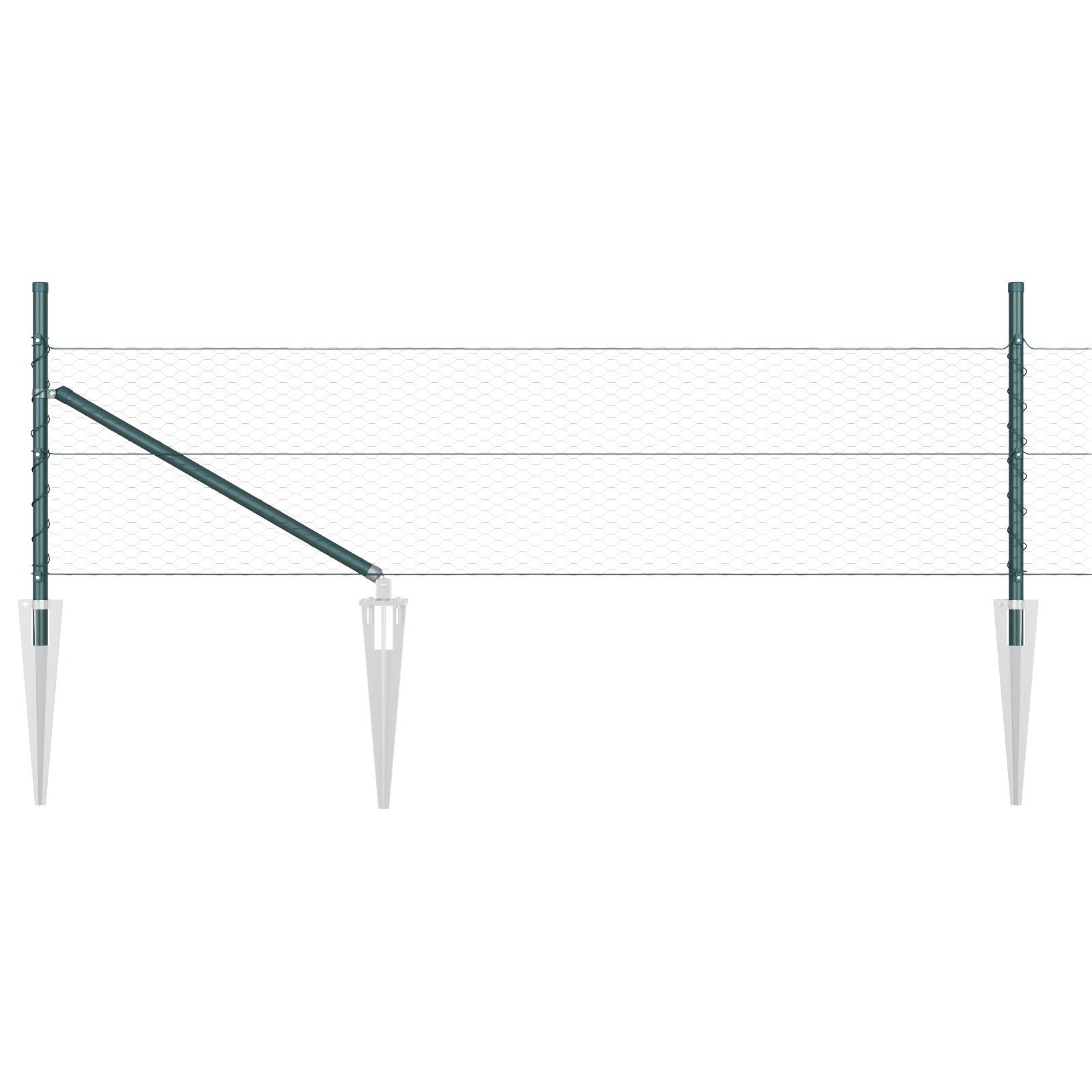Poartă Hexagonală  Verde 0.4x100 m Oțel, Stâlpi pentru Poartă  cu Apucator 13 buc Ø32 mm 60 cm Oțel Galvanizat GartenMobel Dekor