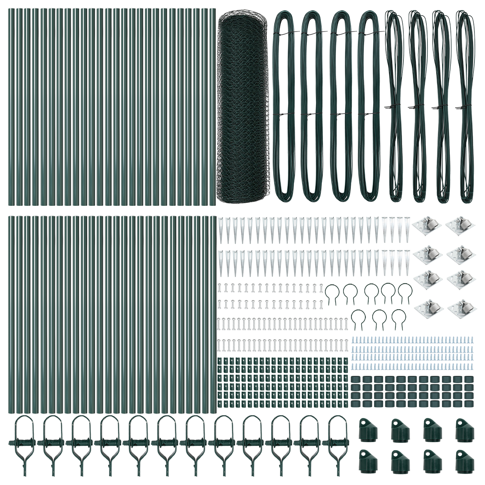 Poartă Hexagonală  Verde 0.4x100 m Oțel, Stâlpi pentru Poartă  cu Apucator 13 buc Ø32 mm 60 cm Oțel Galvanizat GartenMobel Dekor