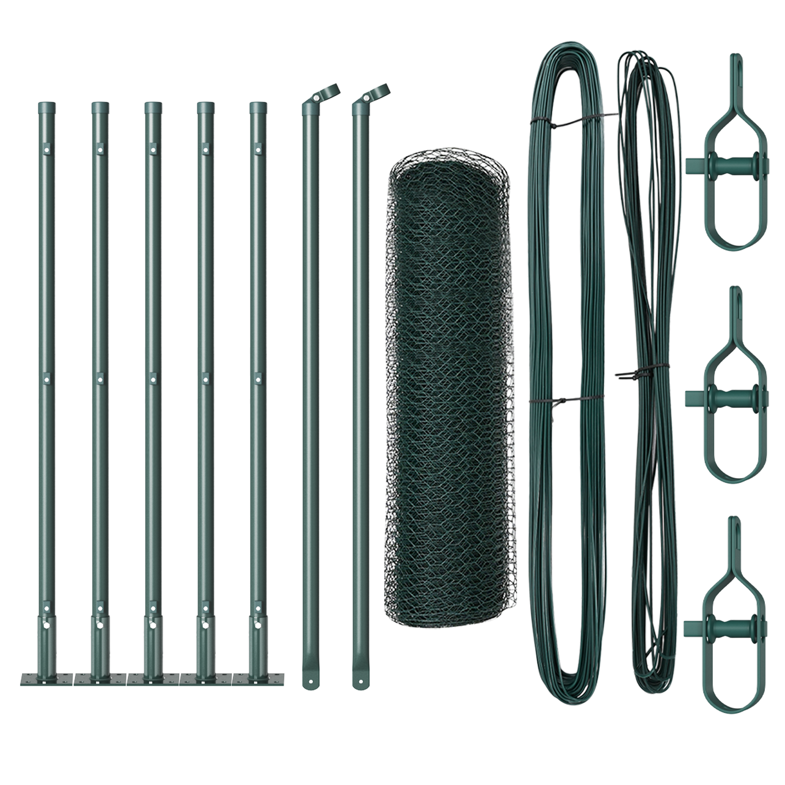 Gard Hexagonal  Verde 0.5x10 m Oțel, Stâlpi de Gard  cu Plăci de Bază 7 pcs Ø32mm 70cm Oțel Galvanizat GartenMobel Dekor