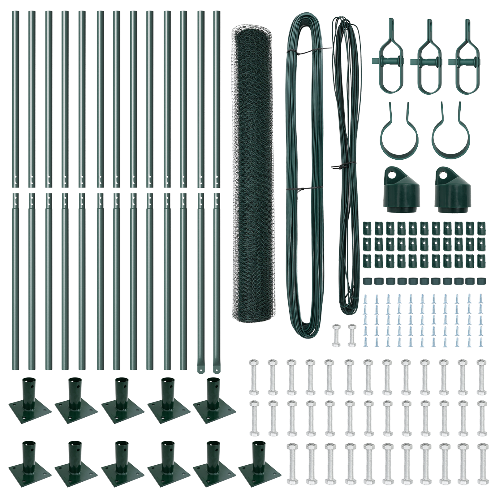 Gard Hexagonal  Verde 0.8x25 m Metal, Stâlpi pentru Gard  cu Plăci de Bază 13 buc Ø32mm 90cm Metal Galvanizat GartenMobel Dekor