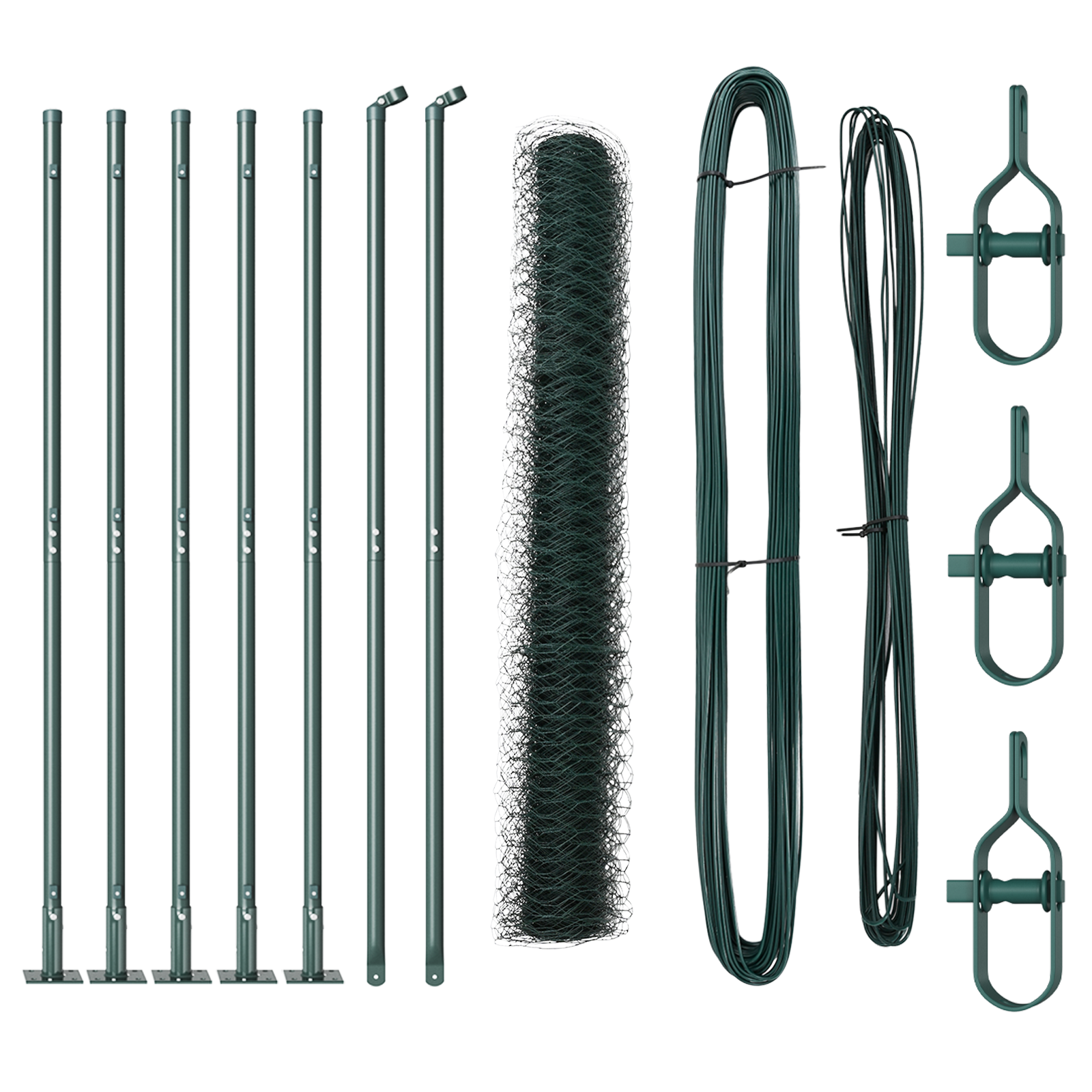 Gard Hexagonal  Verde 1.2x10 m Oțel, Stâlpi Gard  cu Plăci de Bază 7 pcs Ø32mm 68.5cm Oțel Galvanizat GartenMobel Dekor