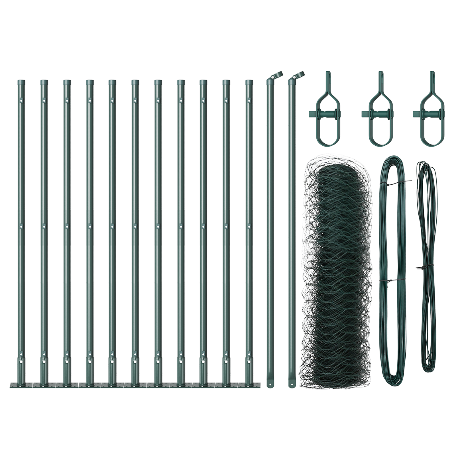 Gard hexagonal  Verde 0.4x25 m Oțel, Stâlpi de gard  cu plăci de bază 13 buc Ø32mm 50cm Oțel galvanizat GartenMobel Dekor