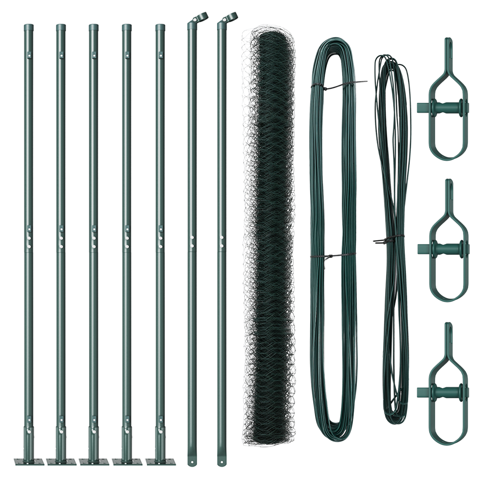 Gard hexagonal  verde 1,4x10 m din oțel, Stâlpi de gard  cu plăci de bază 7 buc Ø32mm 78,5cm din oțel galvanizat GartenMobel Dekor