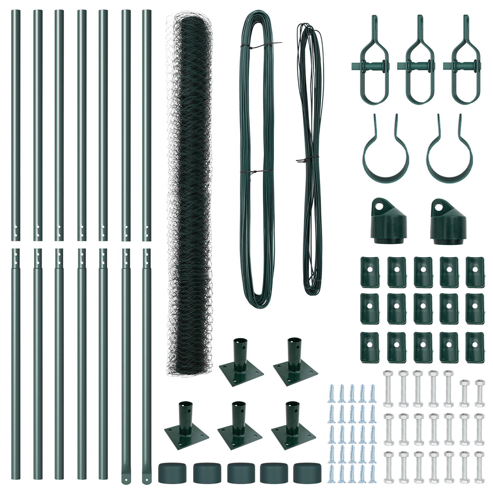 Gard hexagonal  verde 1,4x10 m din oțel, Stâlpi de gard  cu plăci de bază 7 buc Ø32mm 78,5cm din oțel galvanizat GartenMobel Dekor
