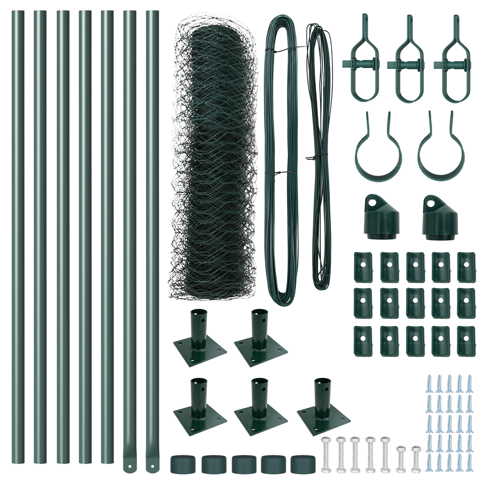 Împrejmuire Hexagon  Verde 0.5x10 m Oțel, Piloni de Împrejmuire  cu Plăci de Bază 7 buc Ø32mm 70cm Oțel Galvanizat GartenMobel Dekor
