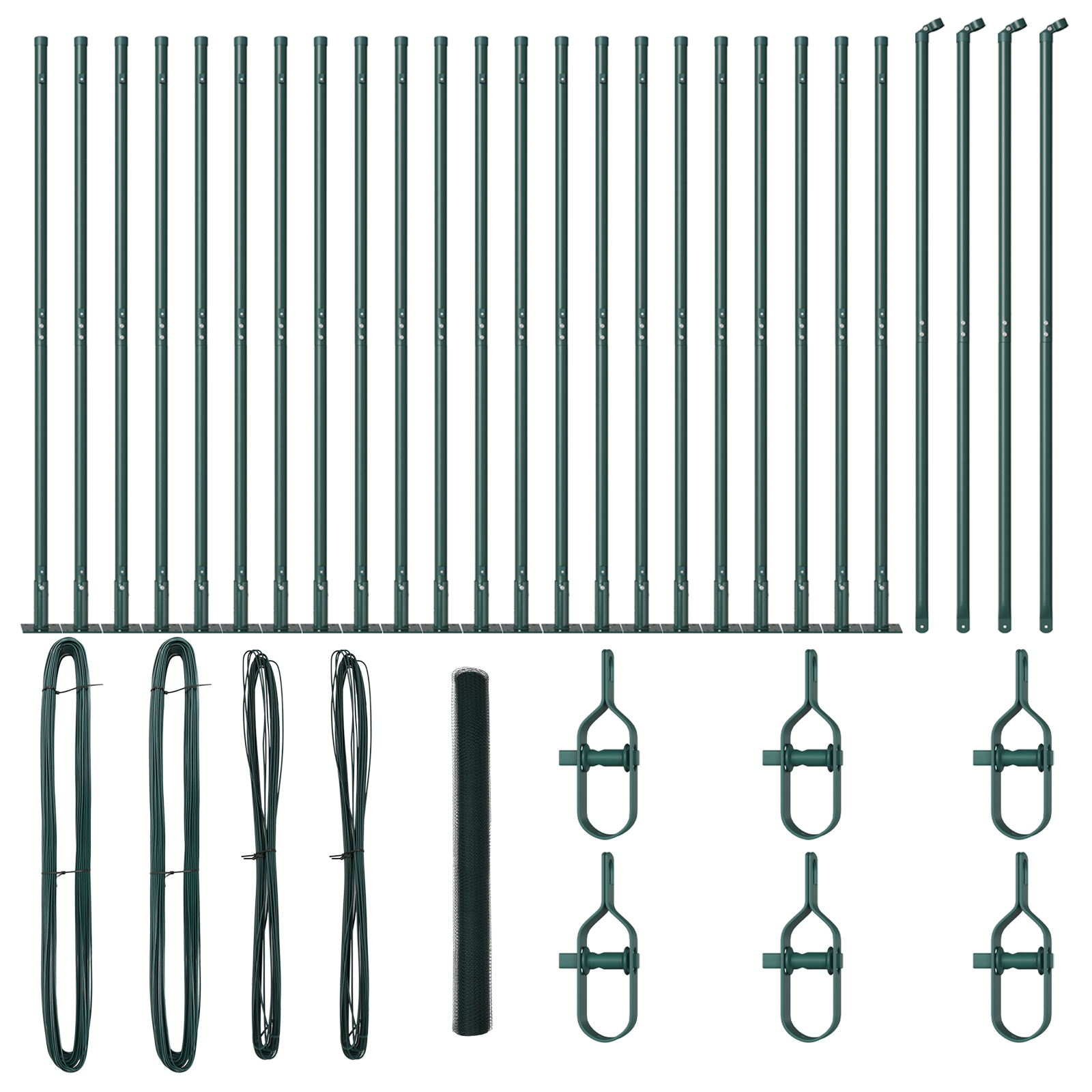 Gard hexagonal verde 1.6x50 m oțel, Posturi de gard  cu plăci de bază 13 buc Ø32mm 88,5cm Oțel galvanizat GartenMobel Dekor