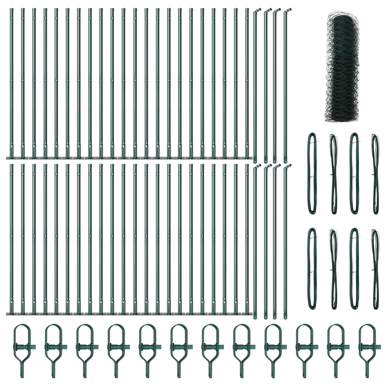 Gard Hexagon Verde 1x100 m Oțel, Stâlpi de Gard cu Plăci de Bază 13 buc Ø32mm 110cm Oțel Galvanizat GartenMobel Dekor