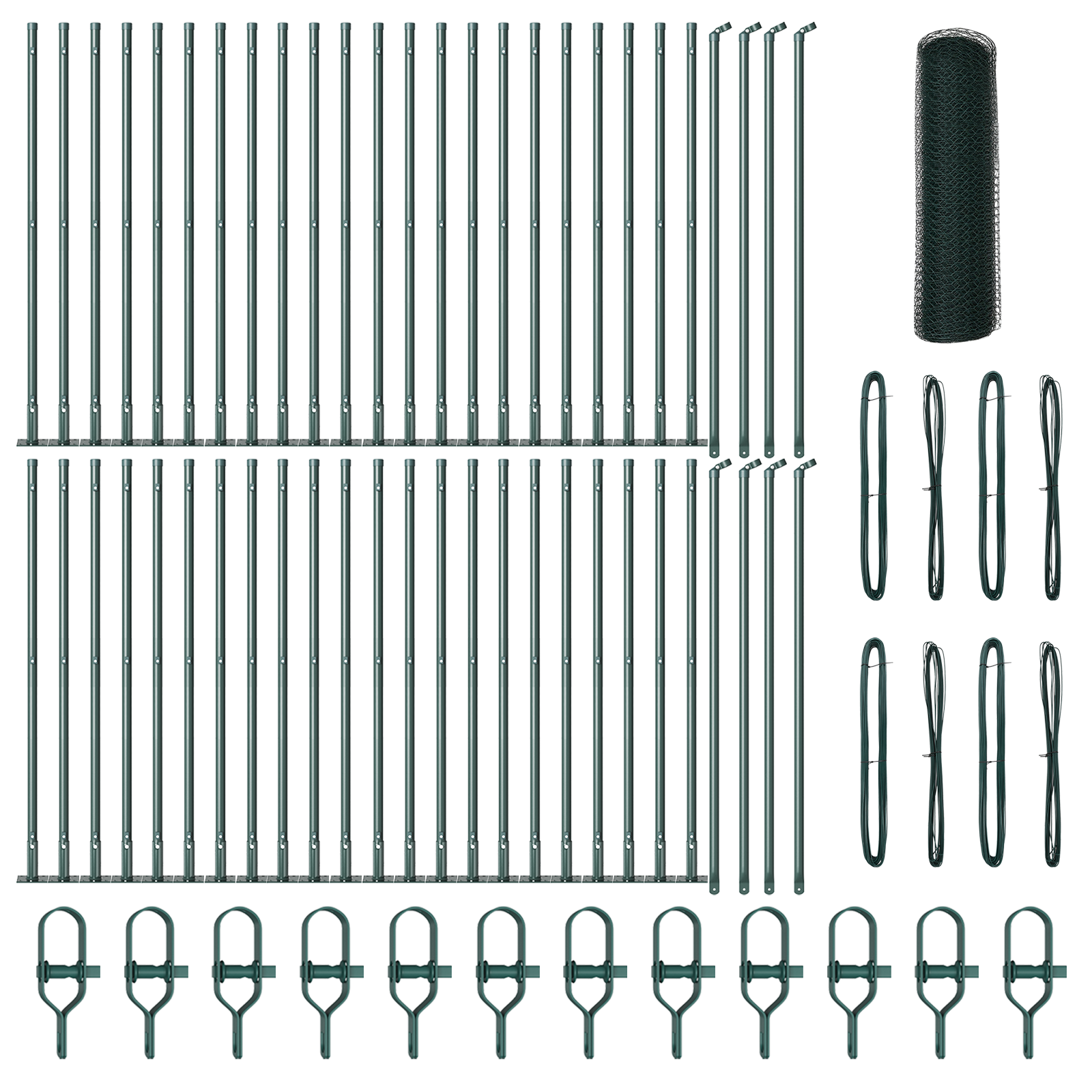 Gard Hexagonal  Verde 0.8x100 m Oțel, Stâlpi Gard  cu Plăci de Bază 13 pcs Ø32mm 90cm Oțel Zincat GartenMobel Dekor