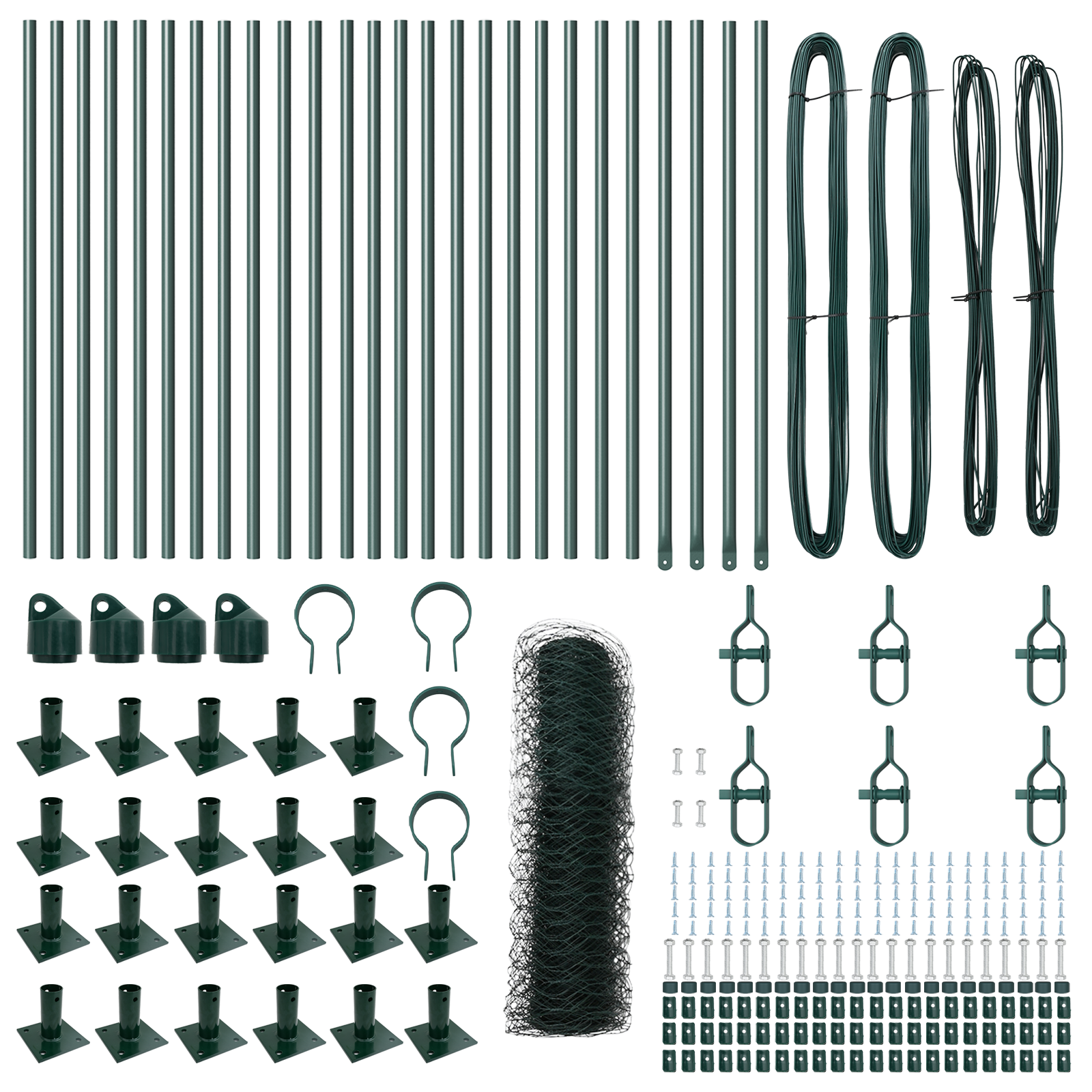 Împrejmuire Hexagonală  Verde 1x50 m Oțel, Stâlpi pentru Împrejmuire  cu Plăci de Bază 13 buc Ø32mm 110cm Oțel Galvanizat GartenMobel Dekor