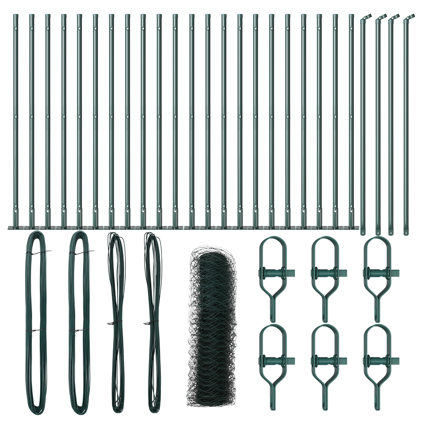 Împrejmuire Hexagonală  Verde 1x50 m Oțel, Stâlpi pentru Împrejmuire  cu Plăci de Bază 13 buc Ø32mm 110cm Oțel Galvanizat GartenMobel Dekor