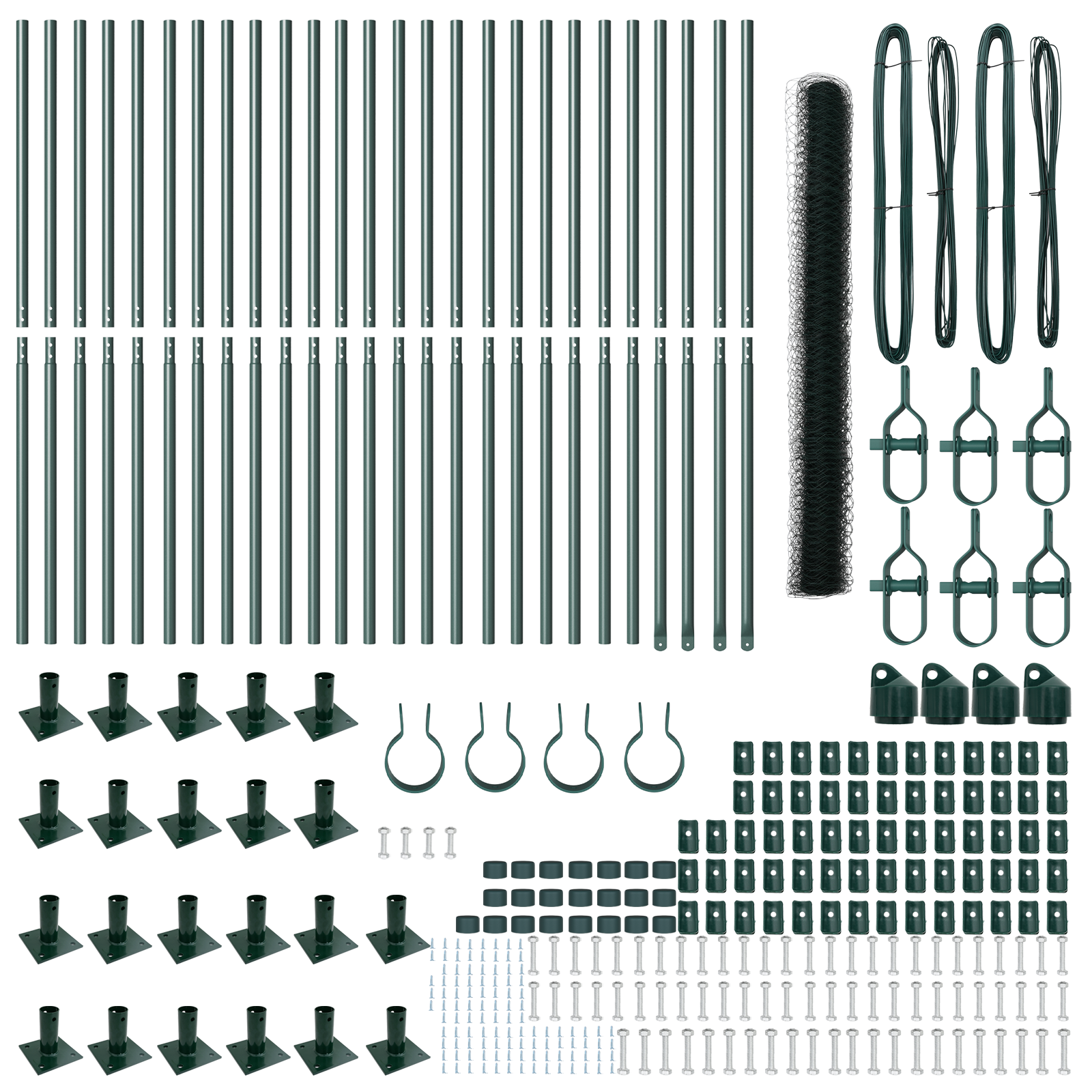 Împrejmuire Hexagonală verde  1.4x50 m din oțel, Stâlpi de împrejmuire  cu plăci de bază 13 buc Ø32mm 78.5cm din oțel galvanizat GartenMobel Dekor