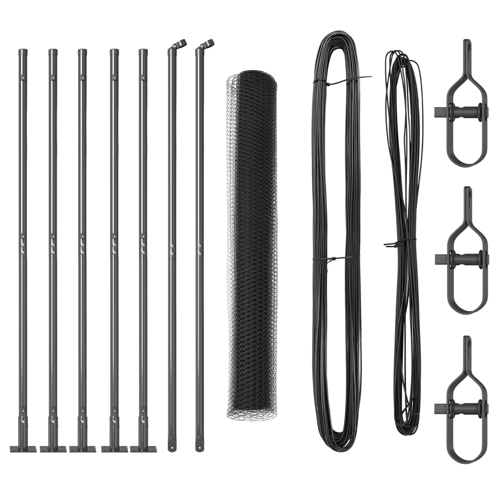 Gard Hexagonal Gri 1x10 m Oțel, Posturi de Gard  cu Plăci de Bază 7 pcs Ø32mm 110cm Oțel Galvanizat GartenMobel Dekor